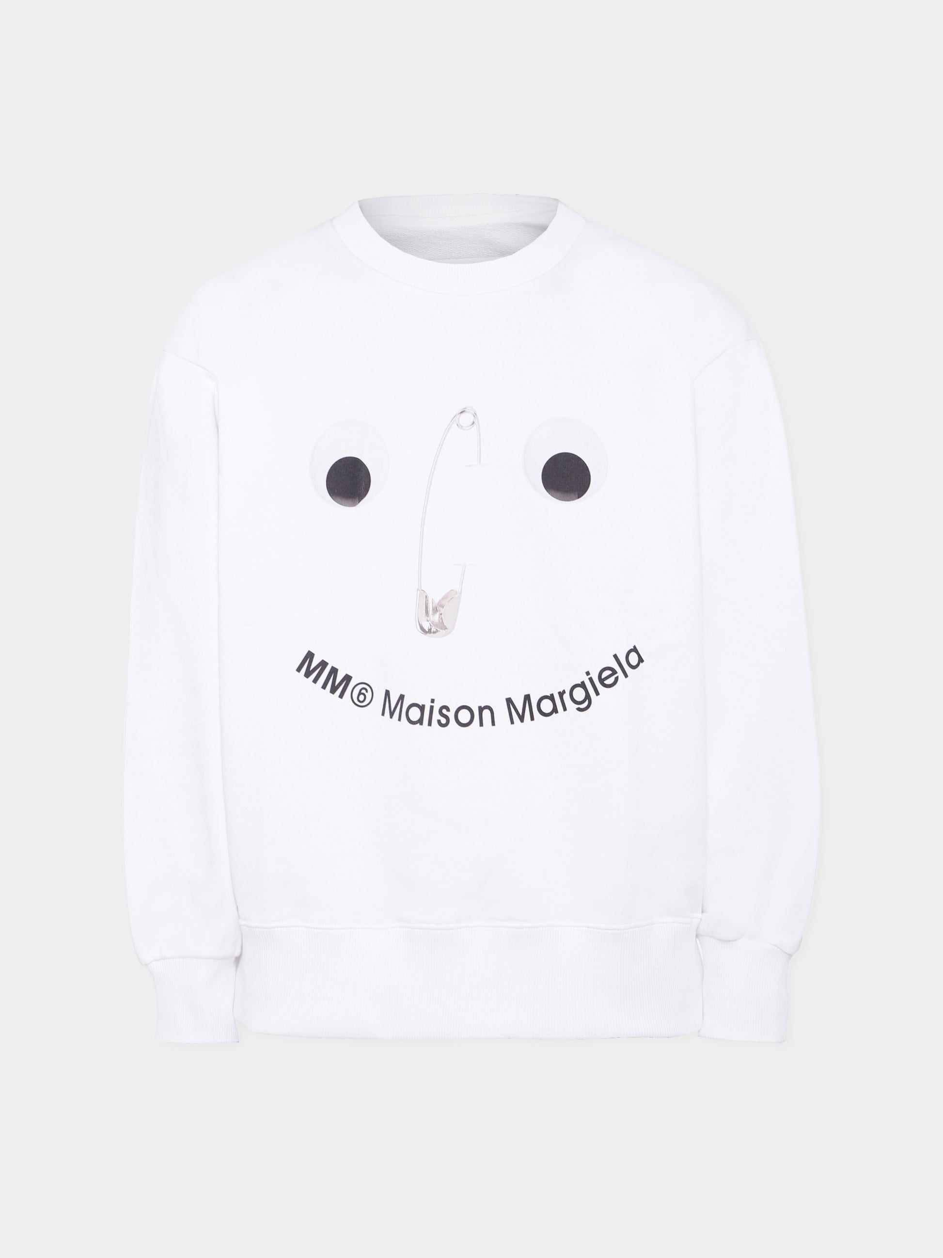 Felpa bianca per bambini con spilla da balia,Mm6 Maison Margiela,M60868-MM04H-M6100