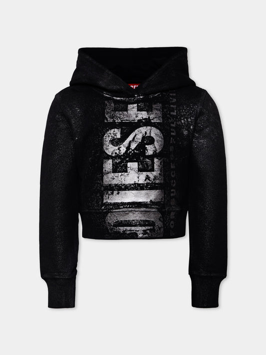Felpa crop nera per bambian con logo,Diesel,J02376-KYAZU-K900