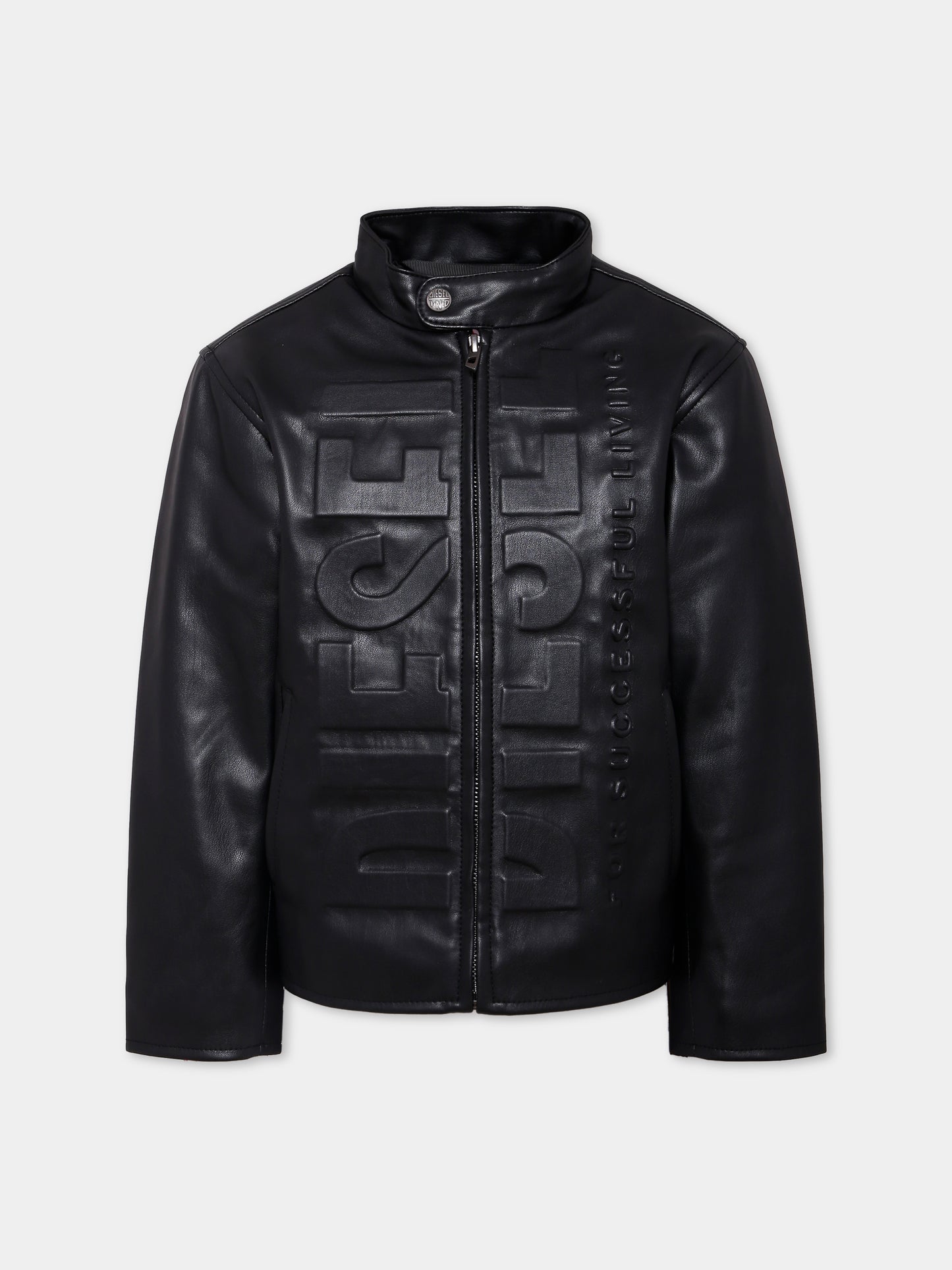 Giubbotto in ecopelle nero per bambino con logo,Diesel,J02404-KXB9D-K900