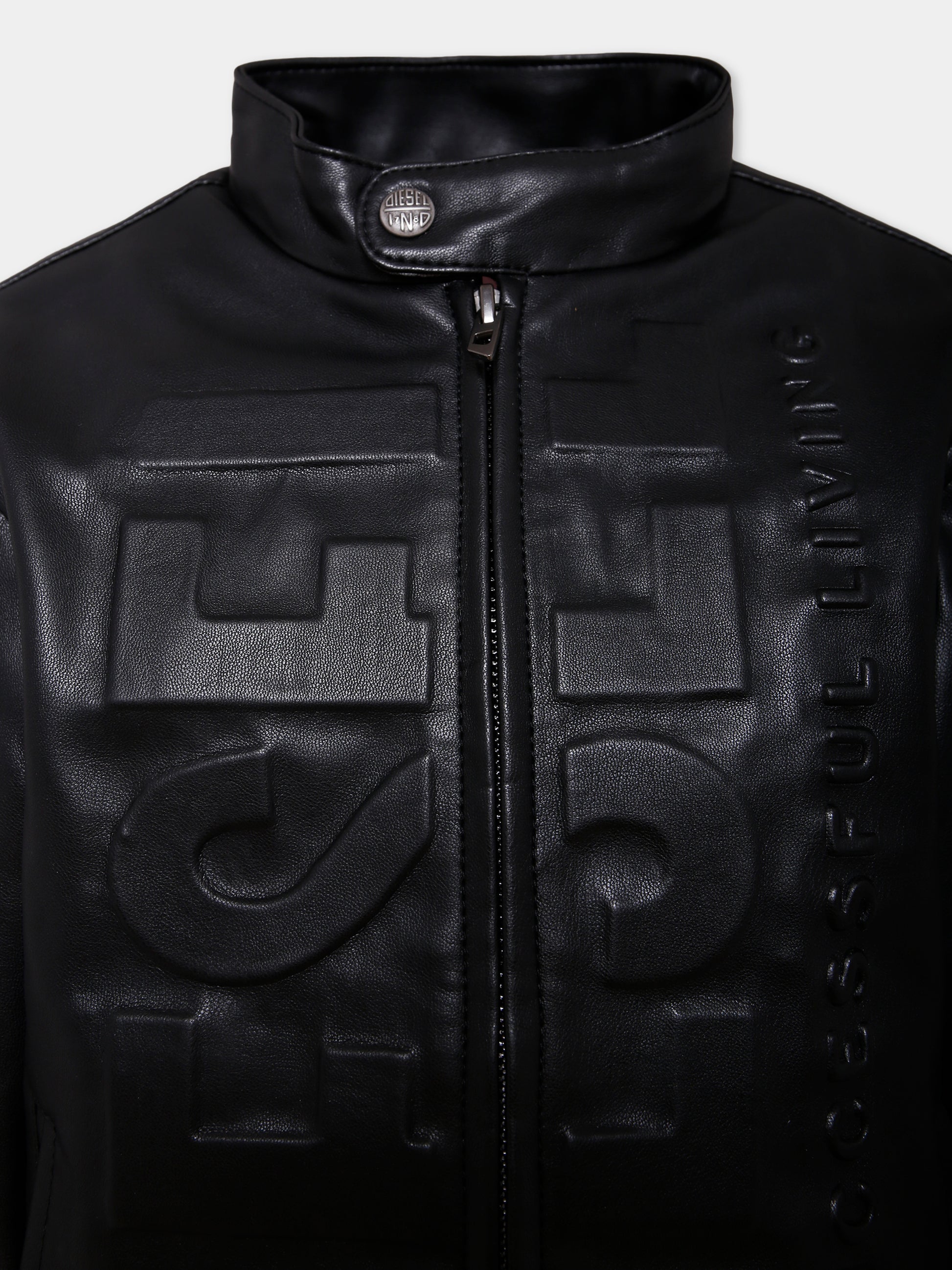 Giubbotto in ecopelle nero per bambino con logo,Diesel,J02404-KXB9D-K900
