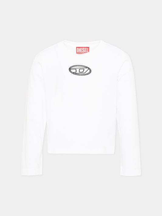 T-shirt bianca per bambina con logo nero,Diesel,J02431-00YI9-K100