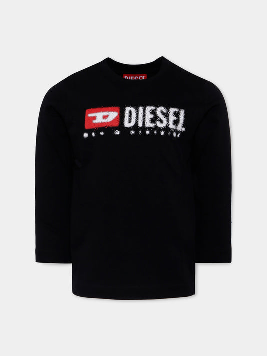 T-shirt nera per bambino con logo,Diesel,J02474-00YI9-K900