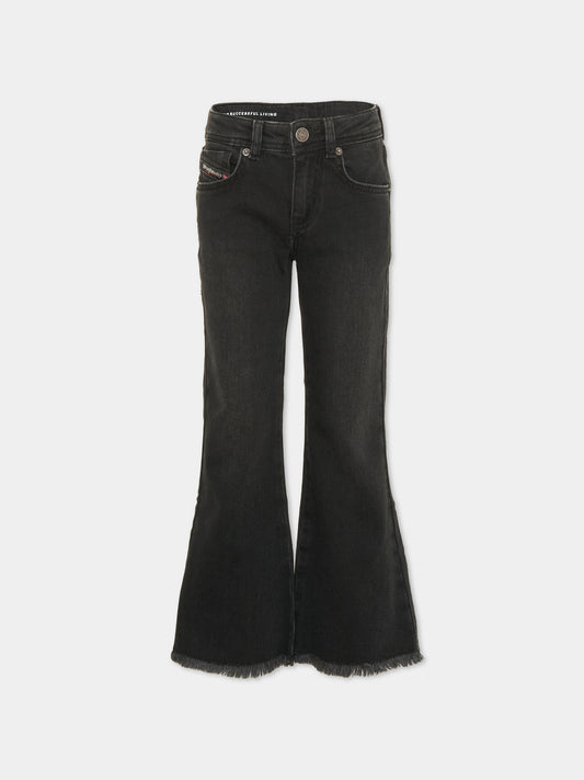 Jeans neri per bambina con patch logato