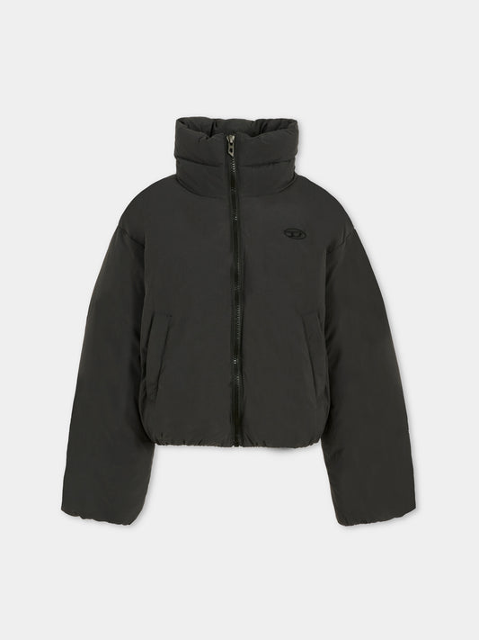 Piumino crop nero per bambina con logo