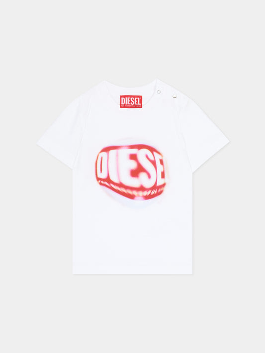 T-shirt bianca per neonato con logo,Diesel,K00704-00YI9-K100