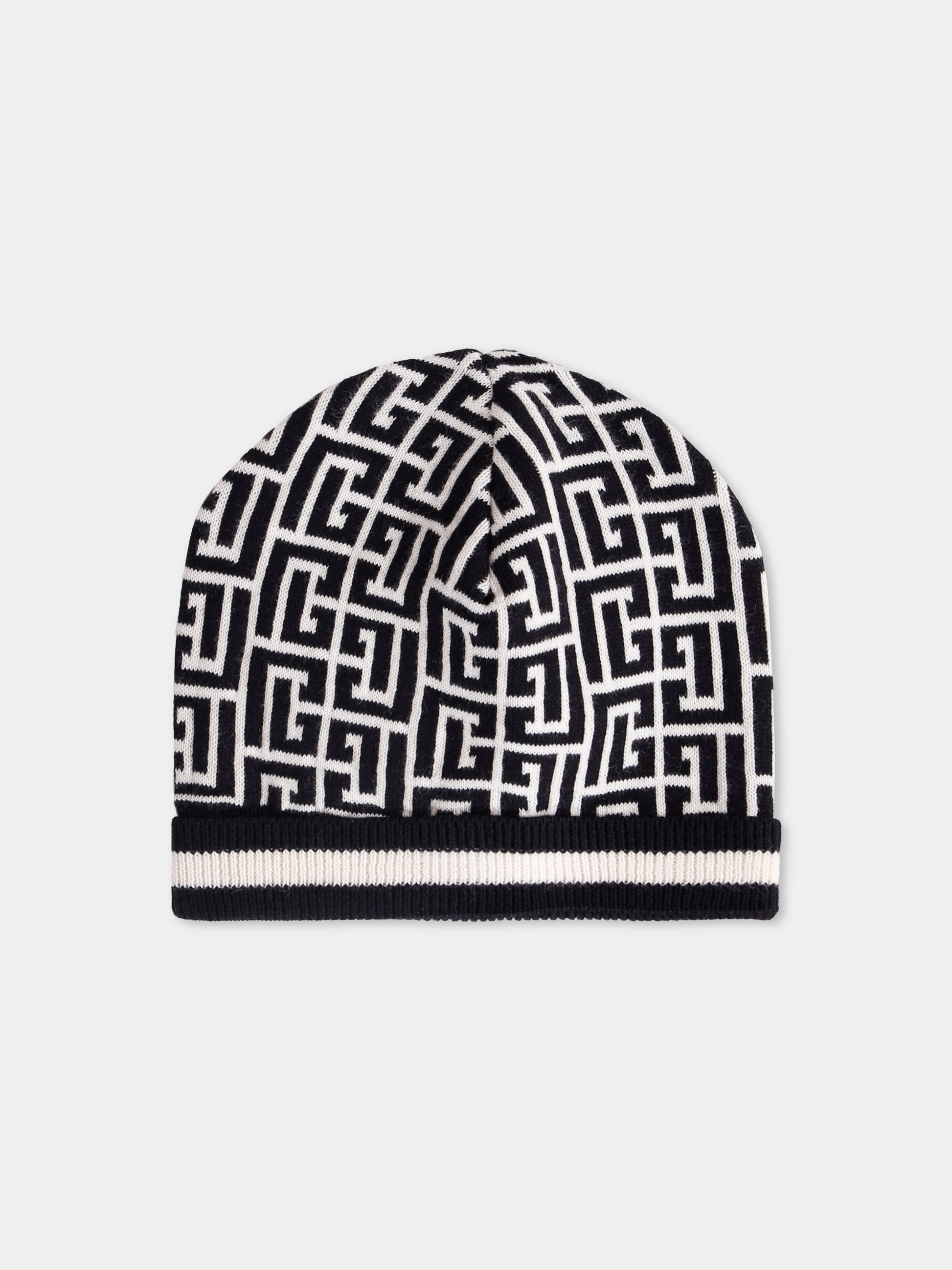 Berretto nero per neonati con iconico labirinto,Balmain Kids,BX0507-Z2312 104NE