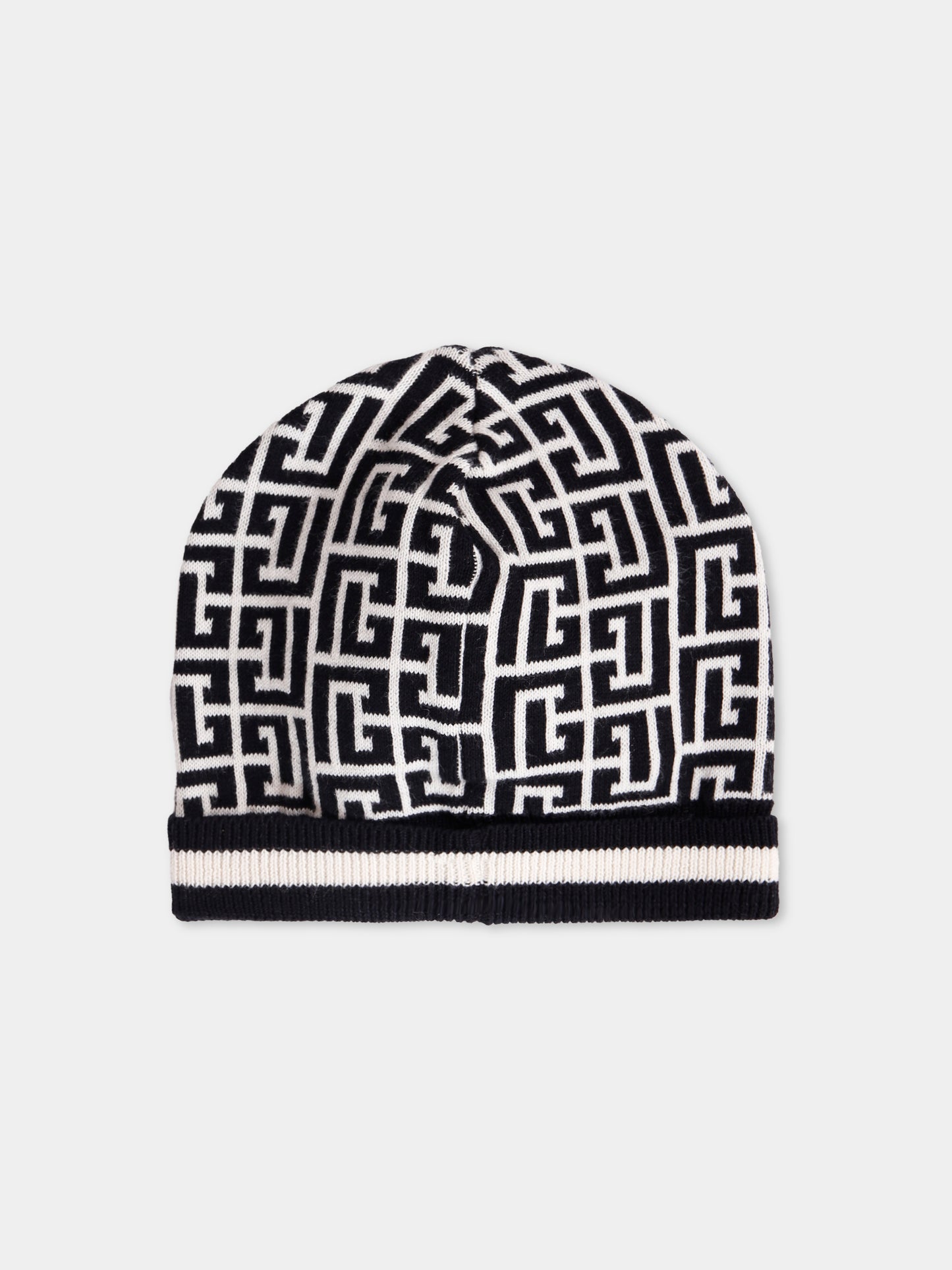 Berretto nero per neonati con iconico labirinto,Balmain Kids,BX0507-Z2312 104NE