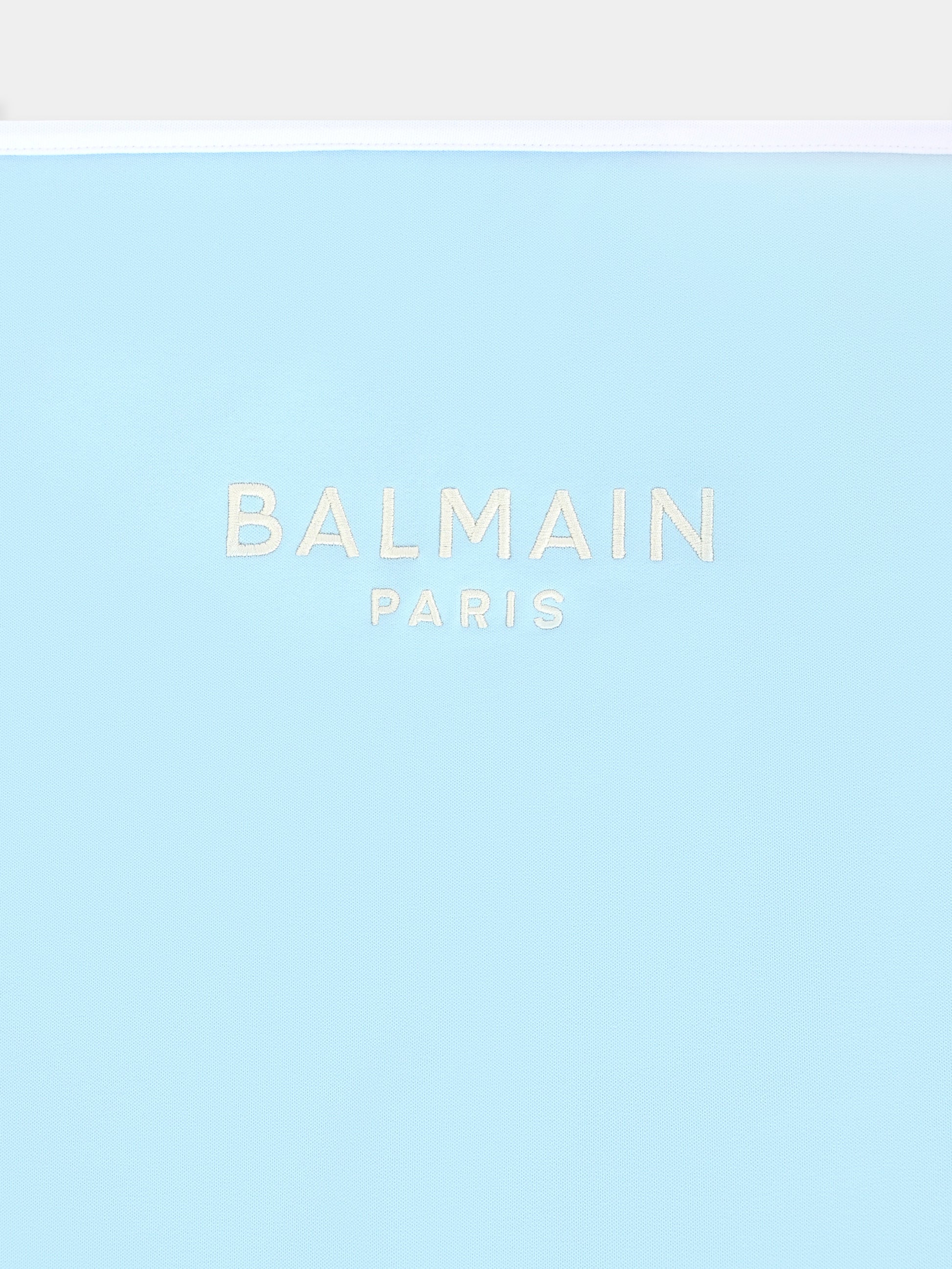 Coperta azzurra per neonato con logo,Balmain Kids,BX0510-Z3278 60RBG