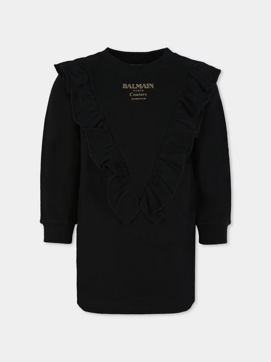 Vestito nero per bambina con logo,Balmain Kids,BX1A80-Z3183 930OR