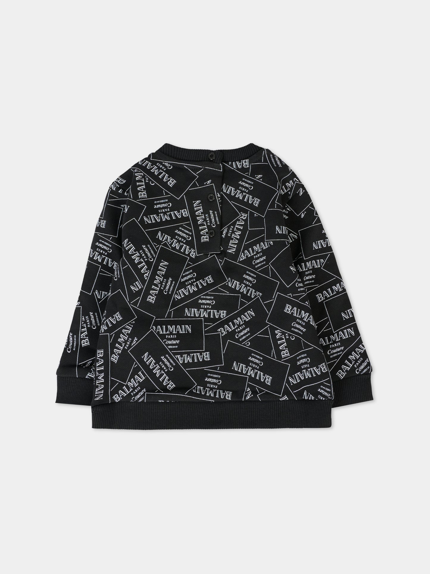 Felpa nera per neonato con logo all over,Balmain Kids,BX4580-Z3331 930BC