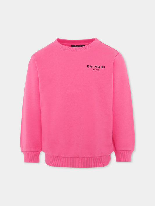 Felpa rosa per bambina con logo,Balmain Kids,BX4P30-Z3183 51PNE