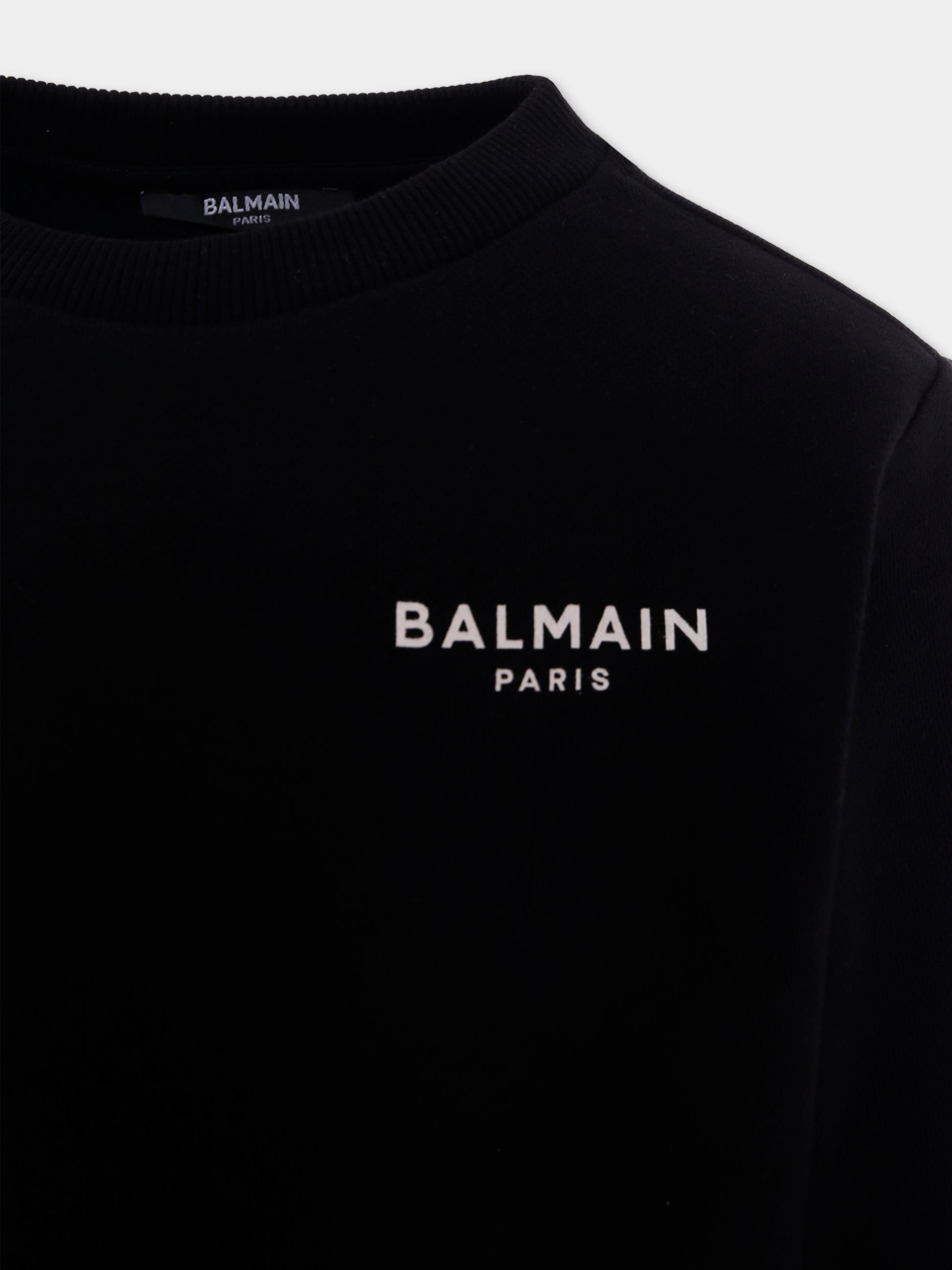 Felpa nera per bambini con logo,Balmain Kids,BX4P30-Z3183 930BC
