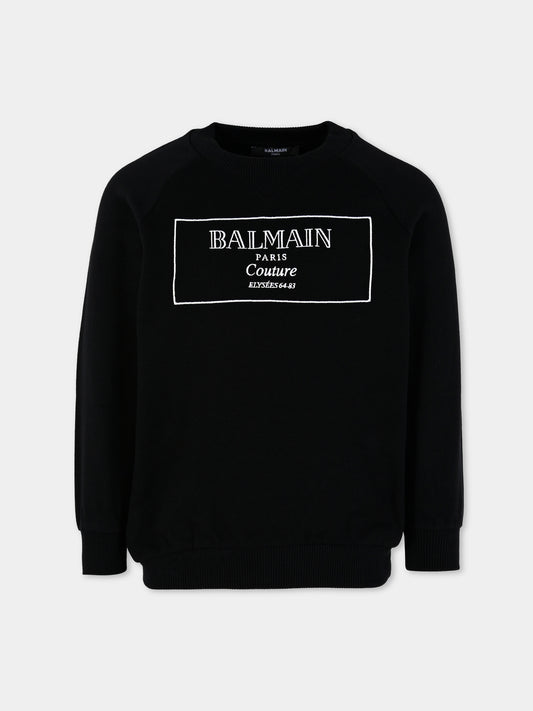 Felpa nera per bambini con logo,Balmain Kids,BX4P80-Z3183 930BC