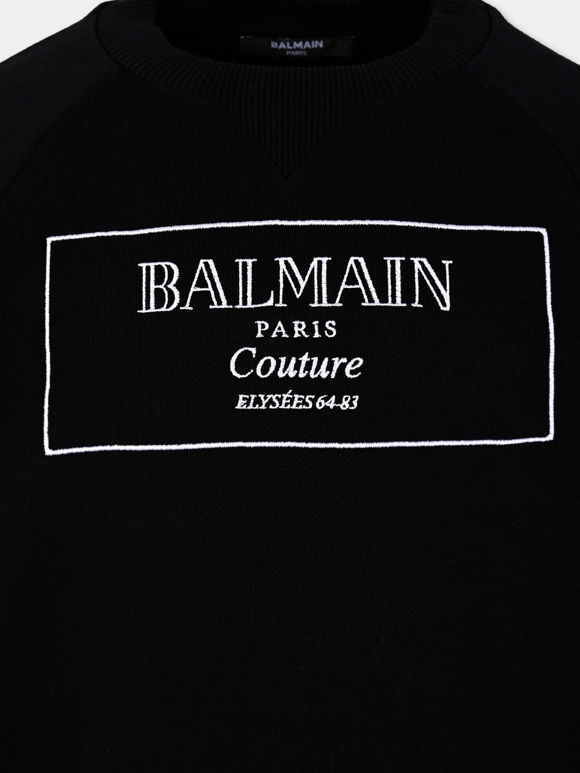Felpa nera per bambini con logo,Balmain Kids,BX4P80-Z3183 930BC