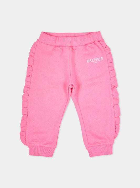 Pantaloni rosa per neonata con logo,Balmain Kids,BX6040-Z3183 51PRS