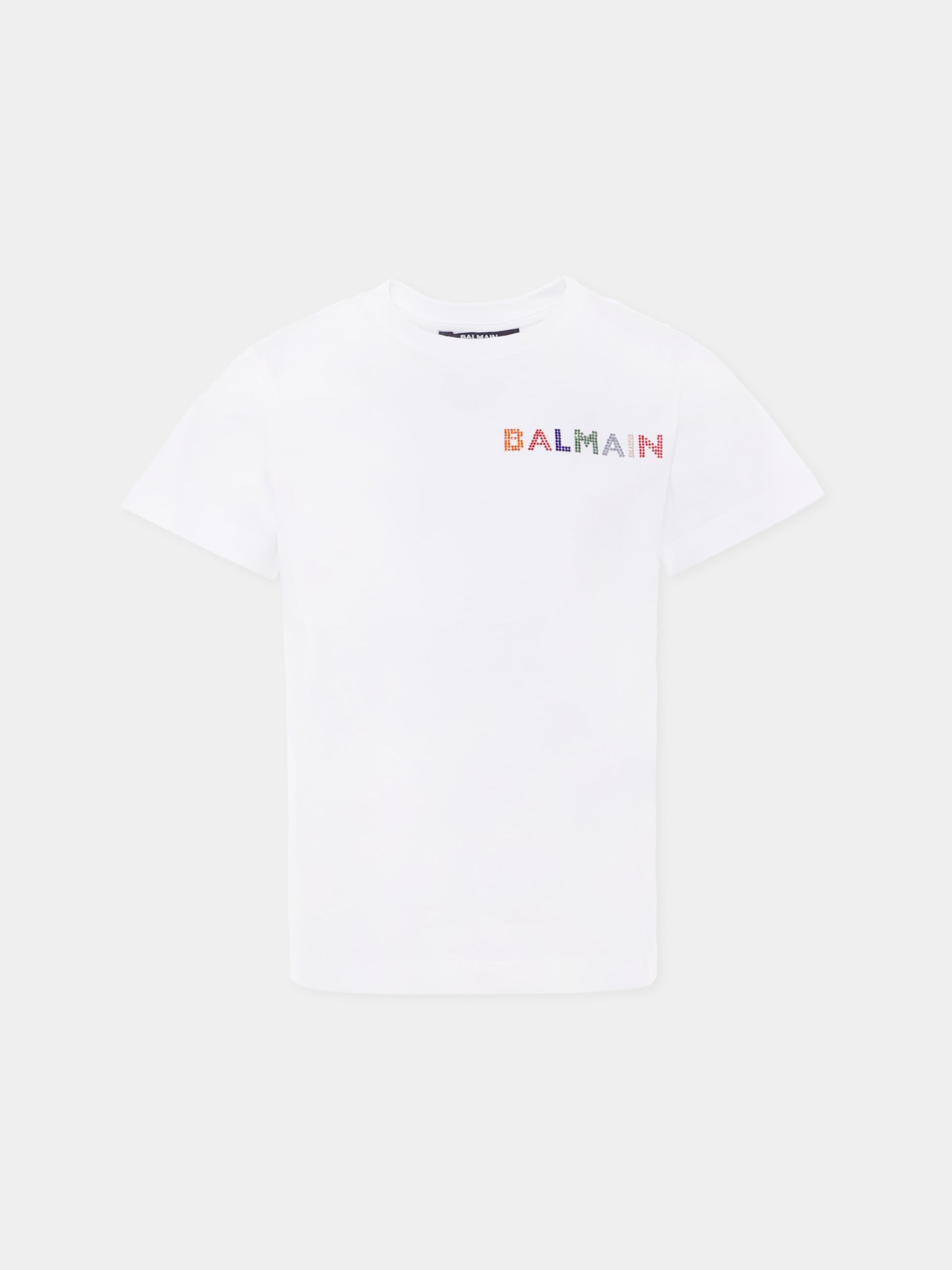 T-shirt bianca per bambina con logo,Balmain Kids,BX8A71-Z3186 100MC