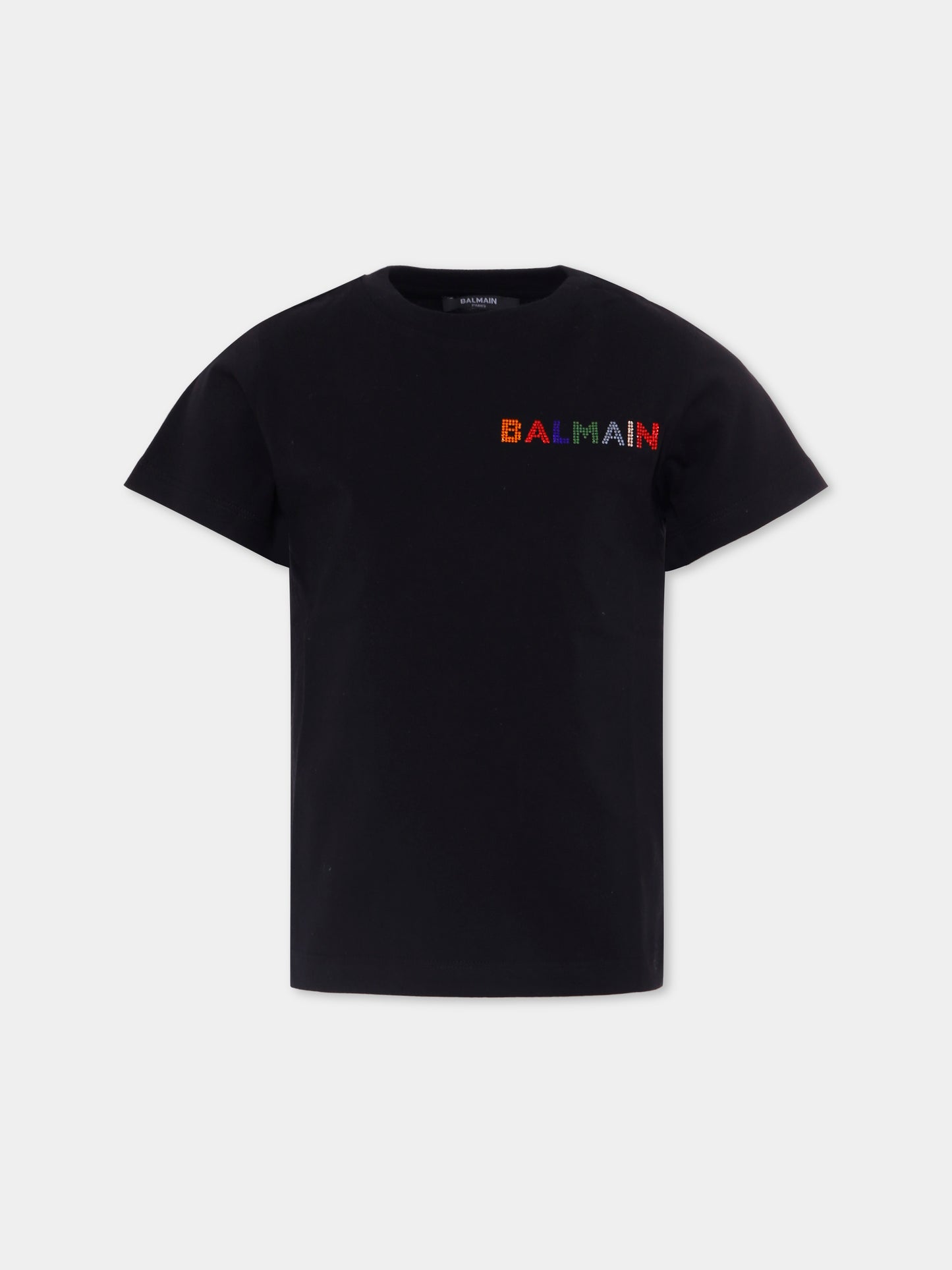 T-shirt nera per bambina con logo,Balmain Kids,BX8A71-Z3186 930MC
