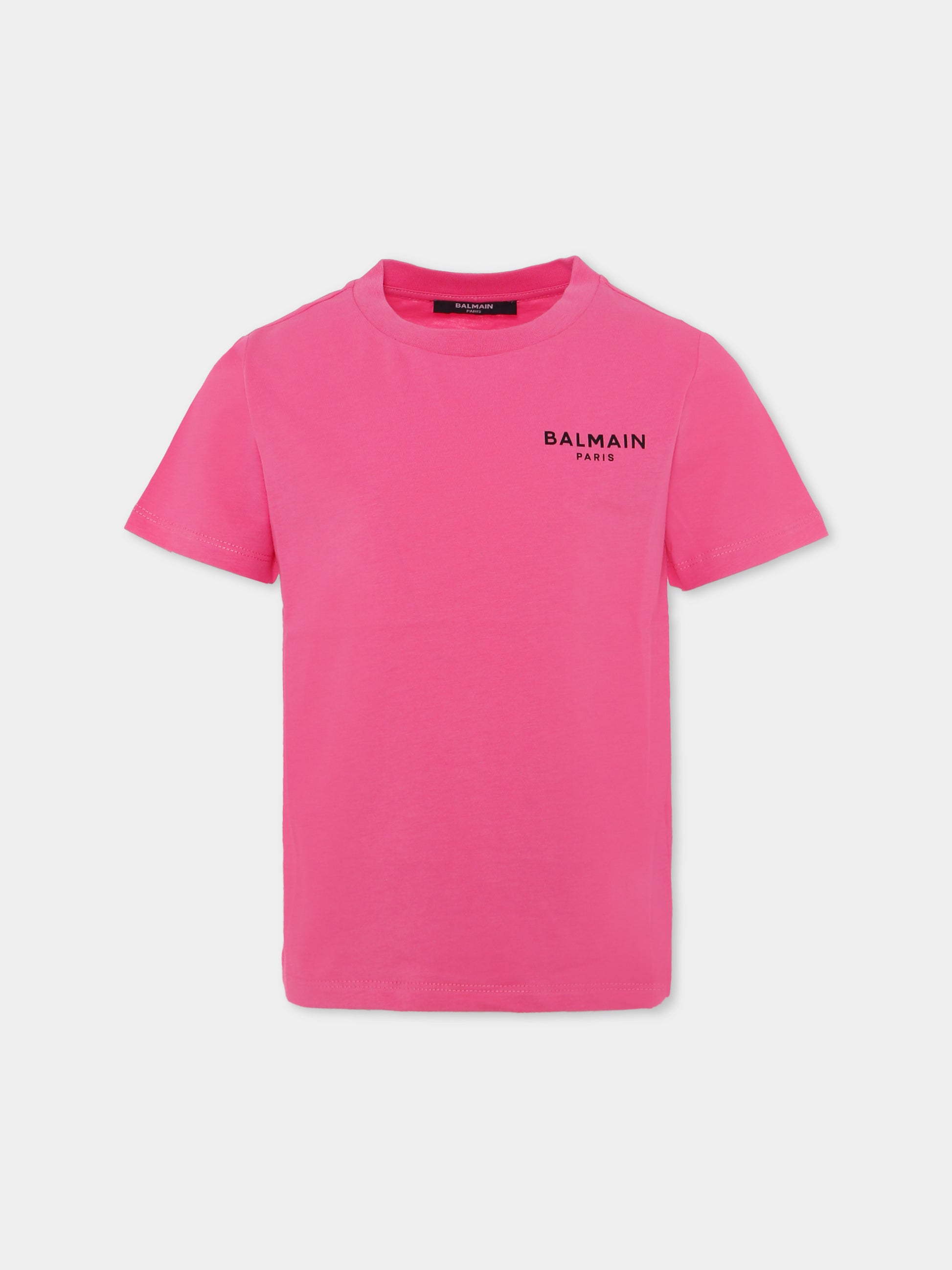 T-shirt rosa per bambina con logo,Balmain Kids,BX8P11-Z3186 51PNE