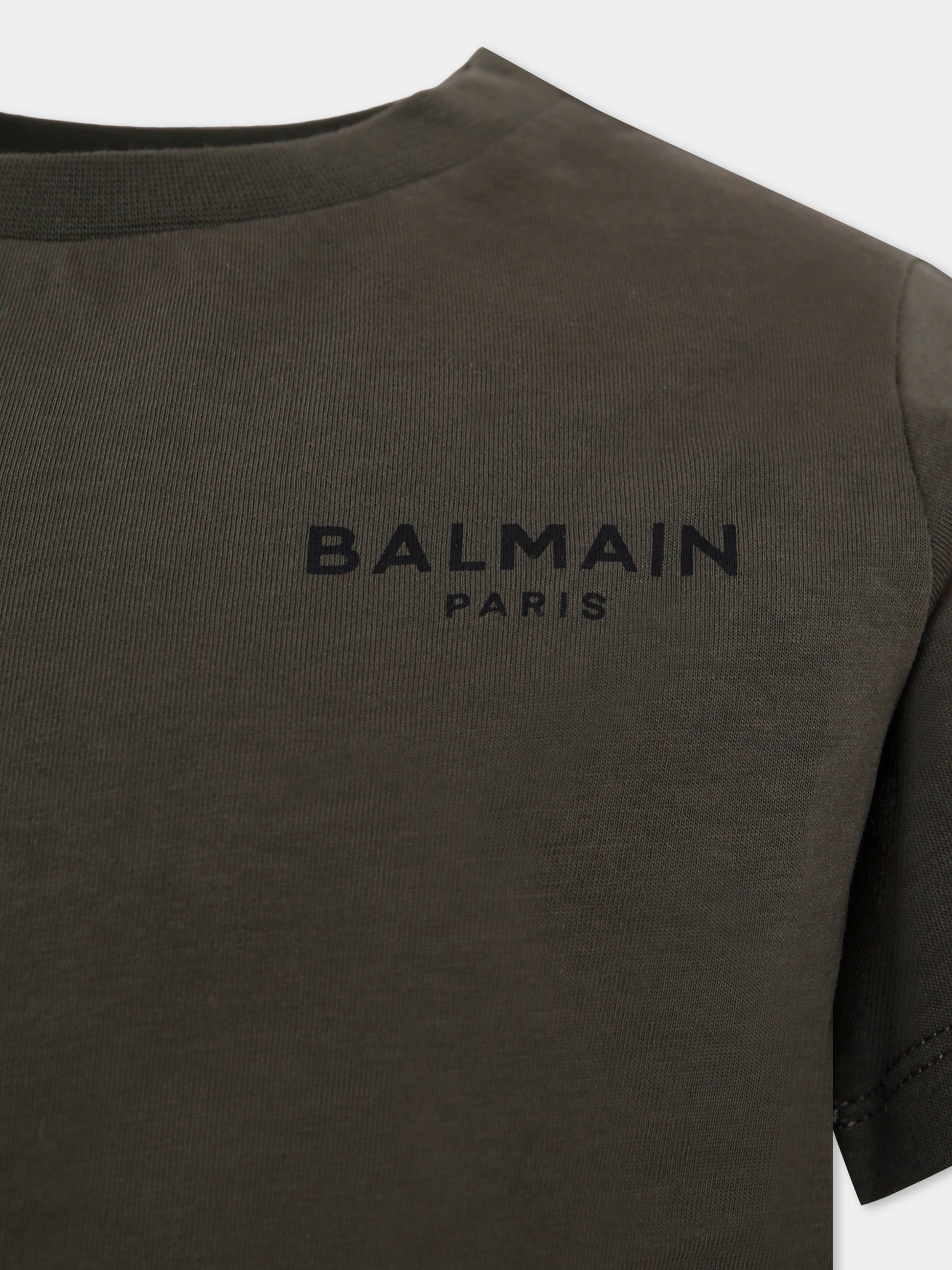 T-shirt verde per bambino con logo,Balmain Kids,BX8P11-Z3186 762NE