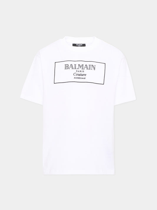 T-shirt bianca per bambini con logo ricamato
