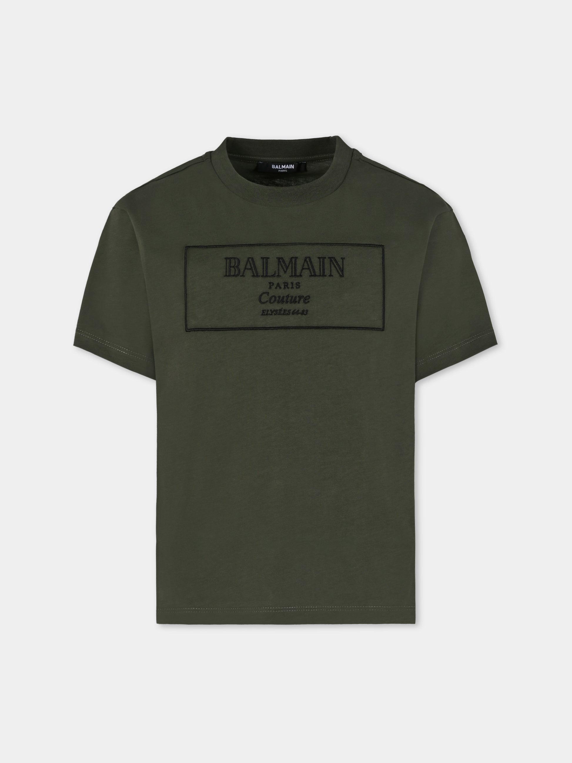 T-shirt verde per bambini con logo ricamato,Balmain Kids,BX8P51-Z3186 762NE