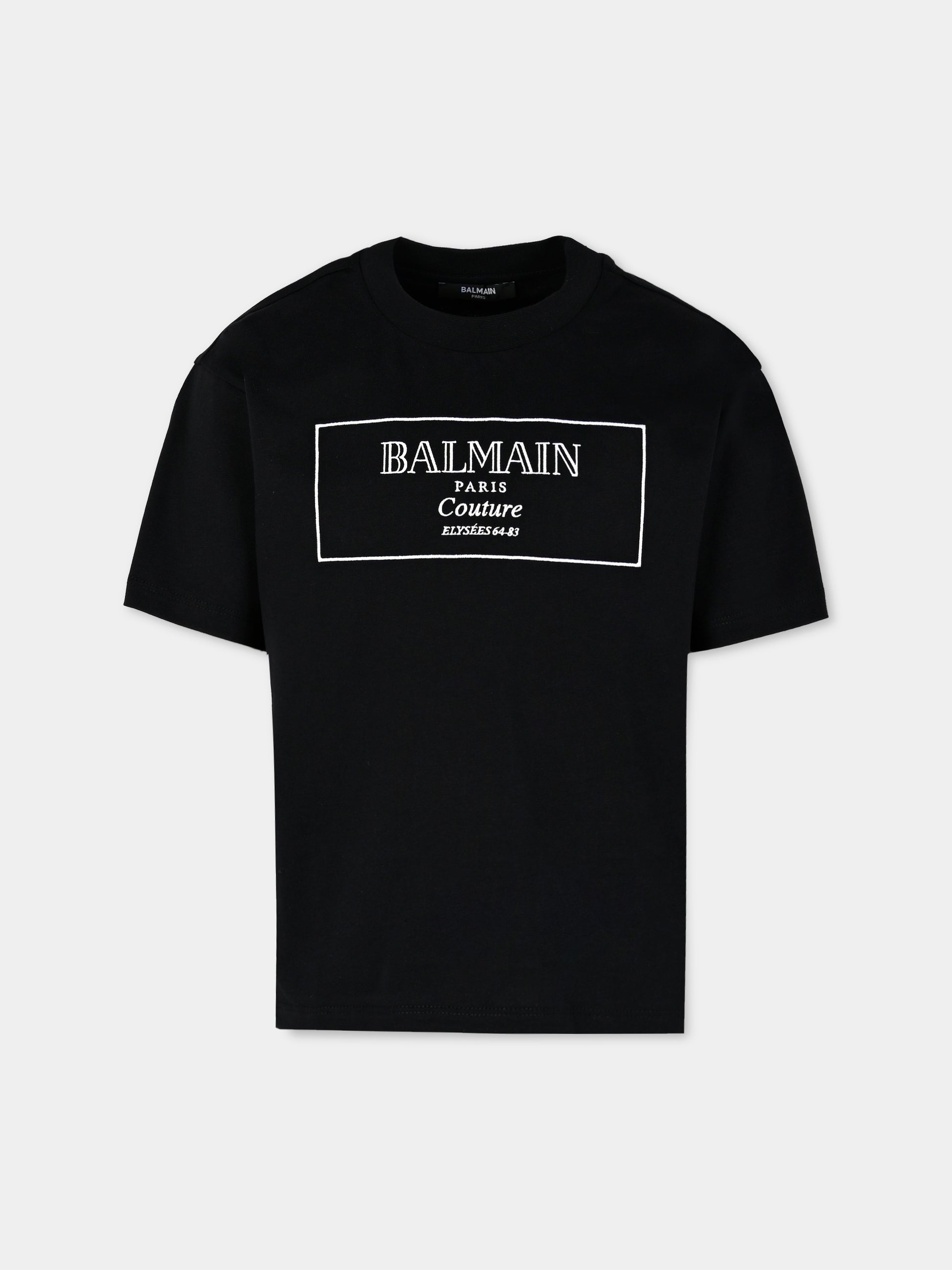 T-shirt nera per bambini con logo ricamato,Balmain Kids,BX8P51-Z3186 930BC