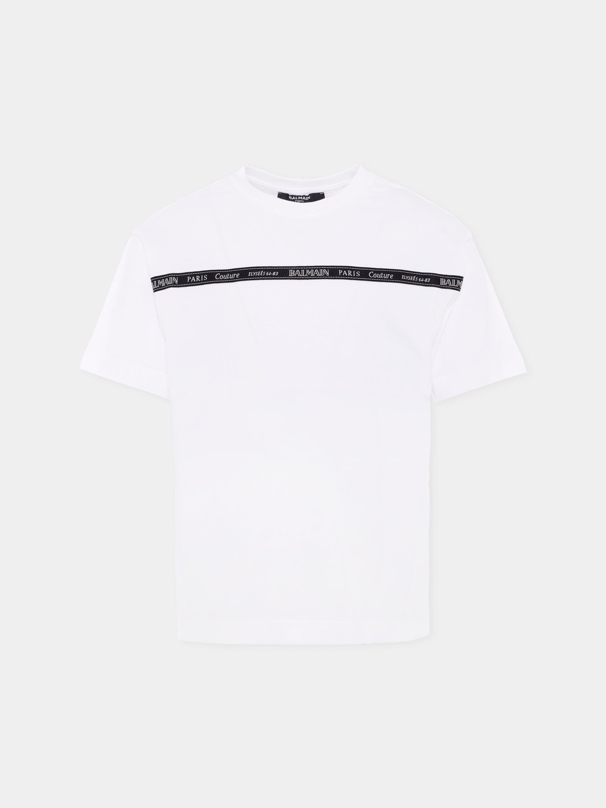 T-shirt bianca per bambini con logo,Balmain Kids,BX8P71-Z3186 100NE