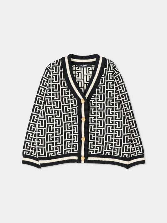 Cardigan nero per neonato con labirinto all over,Balmain Kids,BX9510-Z2312 104NE