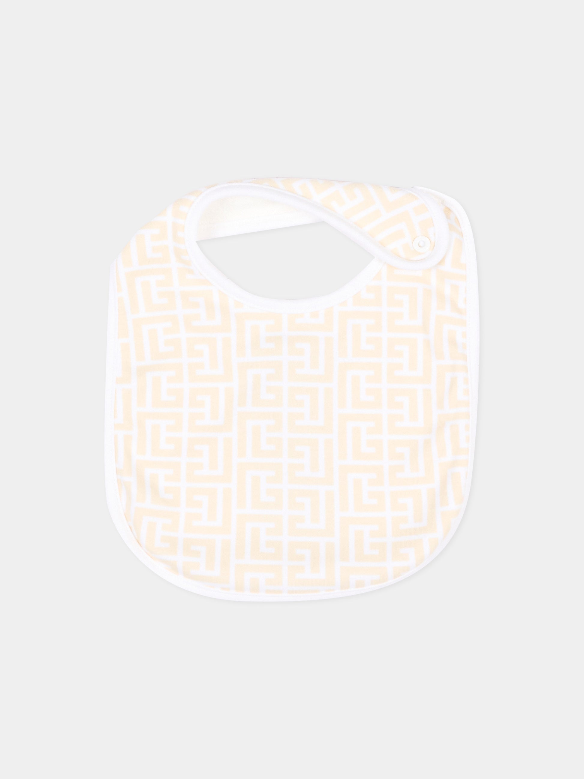 Bavaglini beige per neonati con logo,Balmain Kids,BXB53A Z2411 109BC