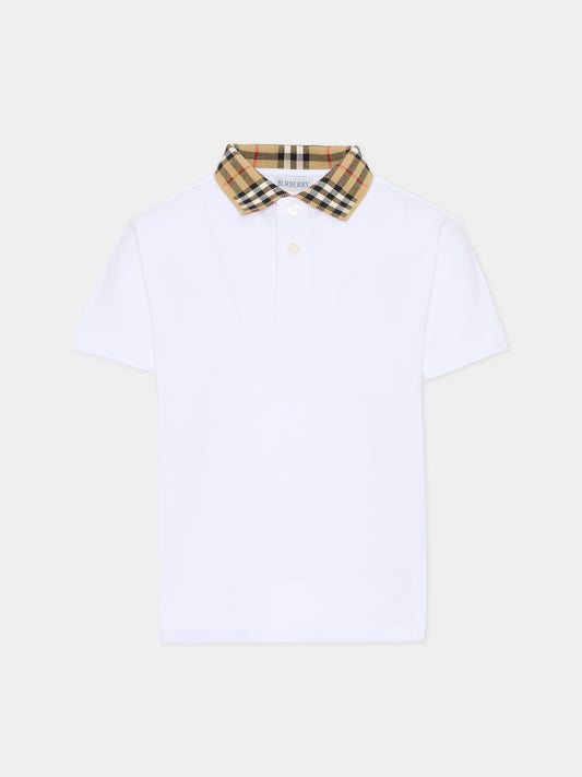 Polo bianca per bambino con check vintage,Burberry Kids,8105571 A1464