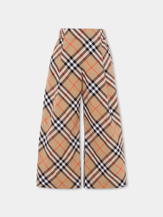 Pantaloni beige per bambina con check vintage,Burberry Kids,8108018 B9368