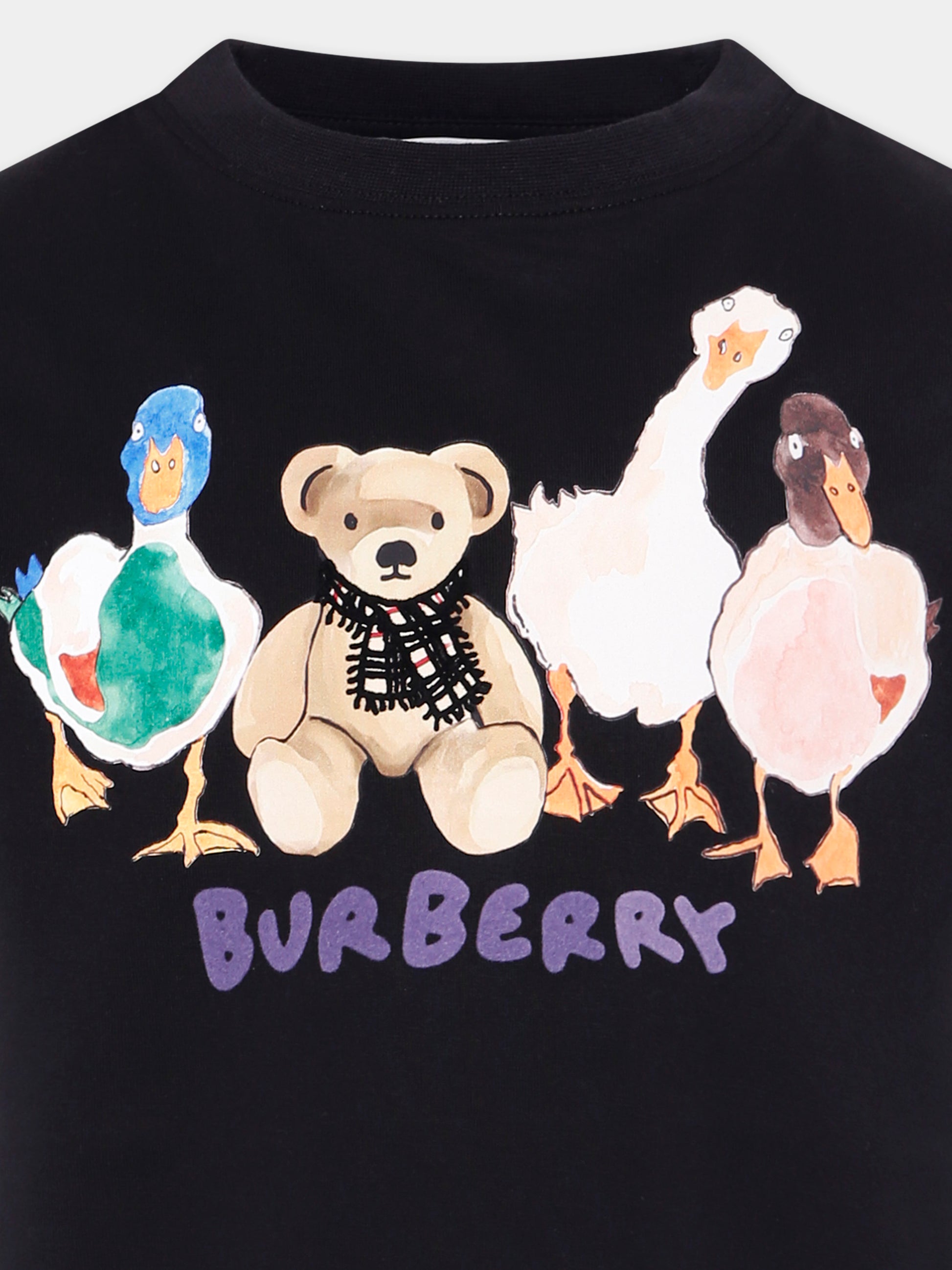 T-shirt nera per bambina con orsetto e amici animali,Burberry Kids,8113222 A1189
