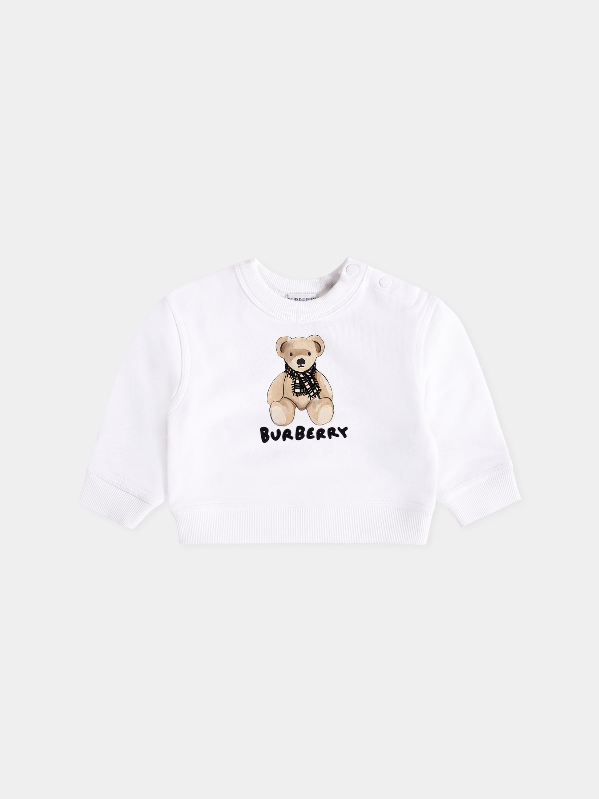 Felpa bianca per neonati con orsetto e logo,Burberry Kids,8108918 A1464