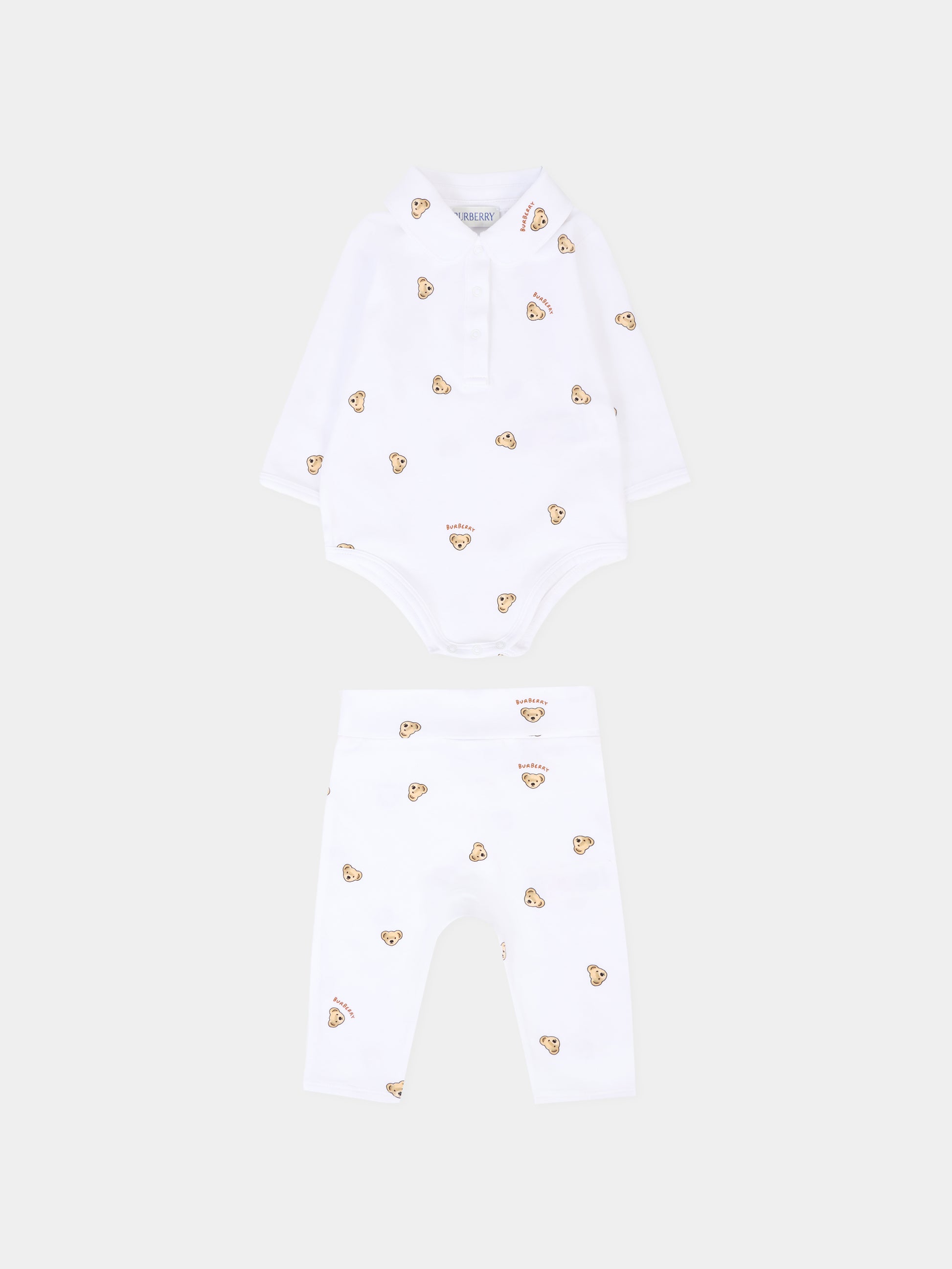 Completo bianco per neonati con orsetto Thomas e logo,Burberry Kids,8109503 A1880