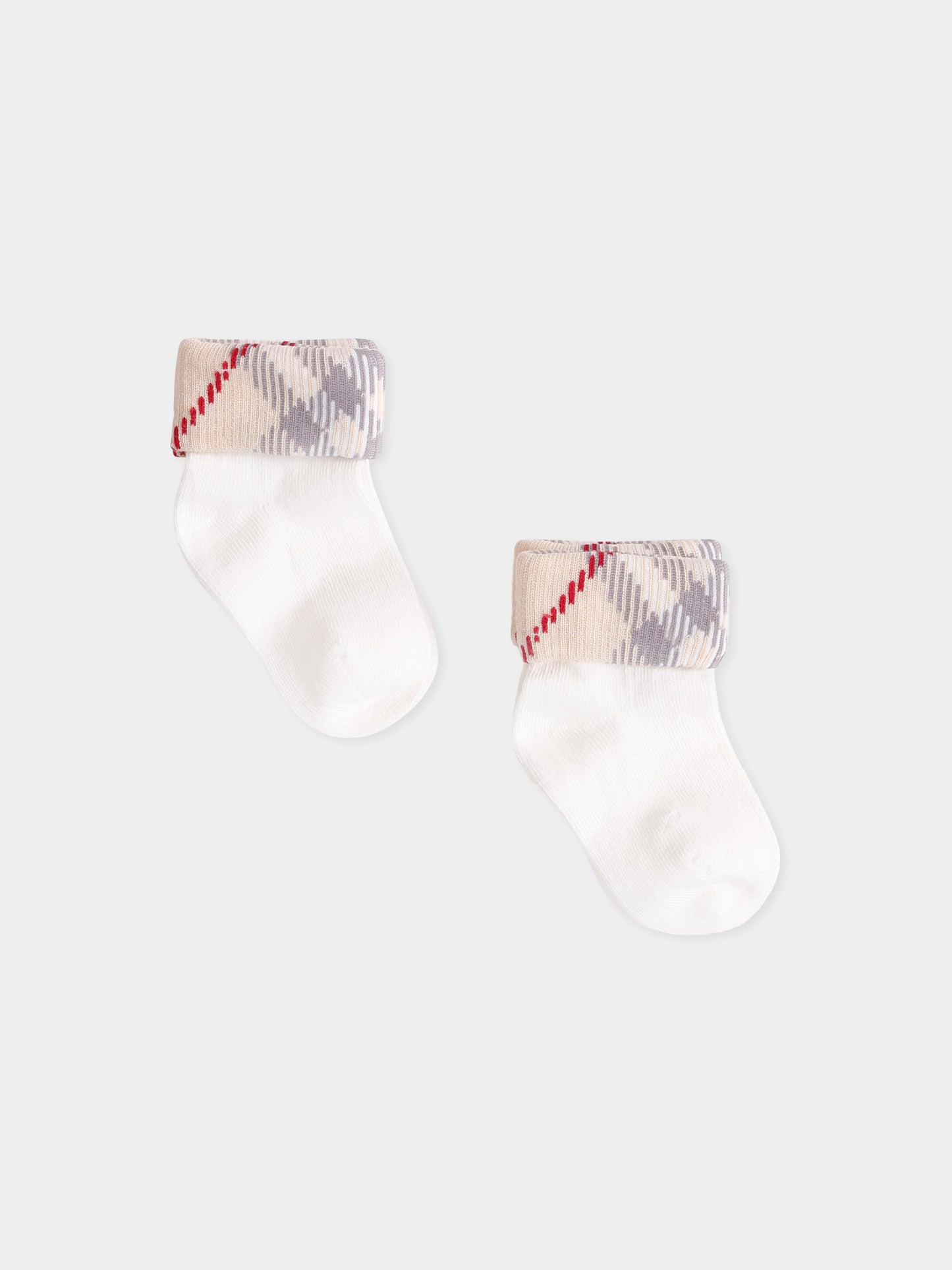 Set calzini avorio per neonati con check vintage,Burberry Kids,8109765 A1464