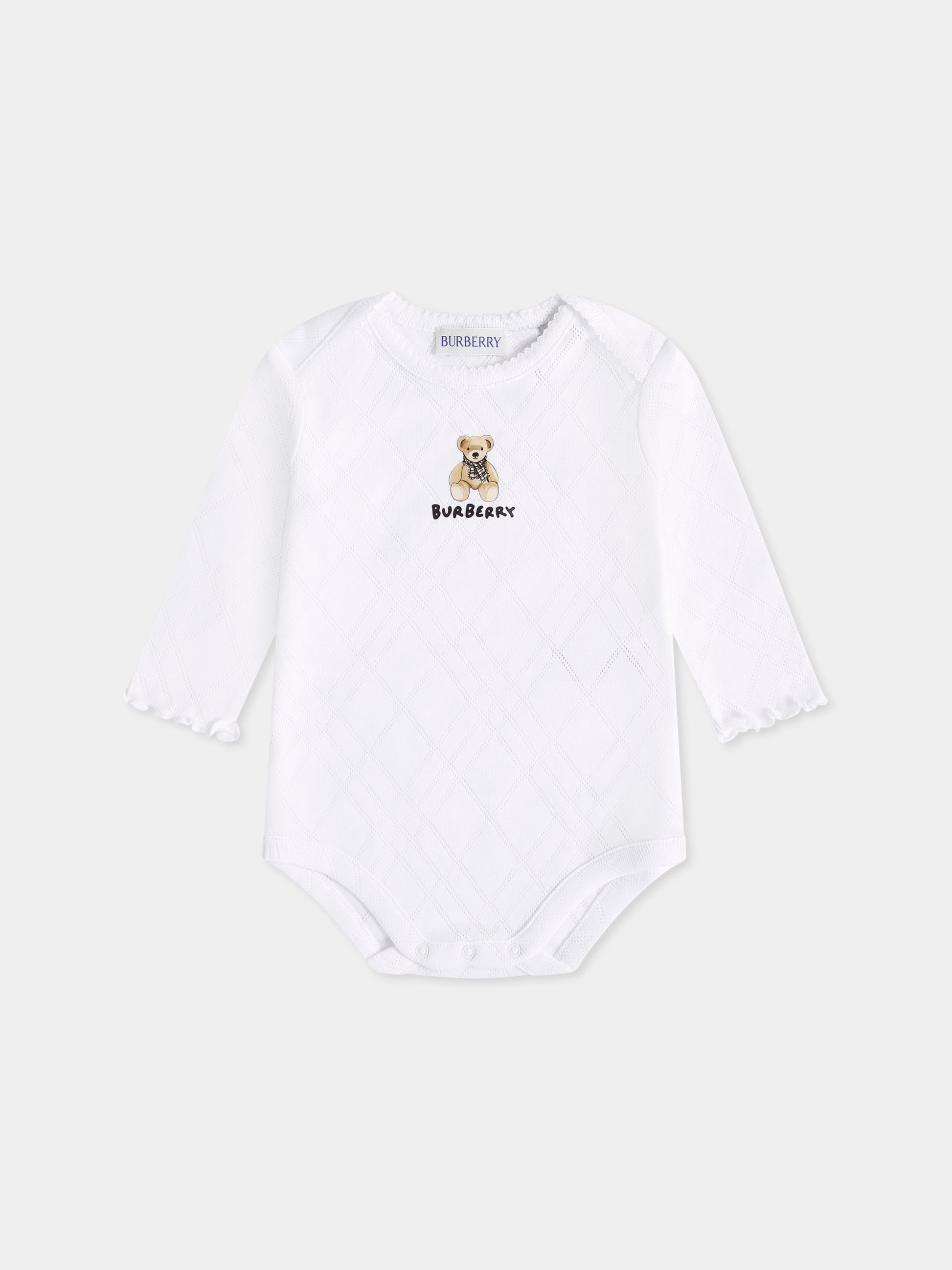 Body bianco per neonati con orsetto,Burberry Kids,8109941 A1464