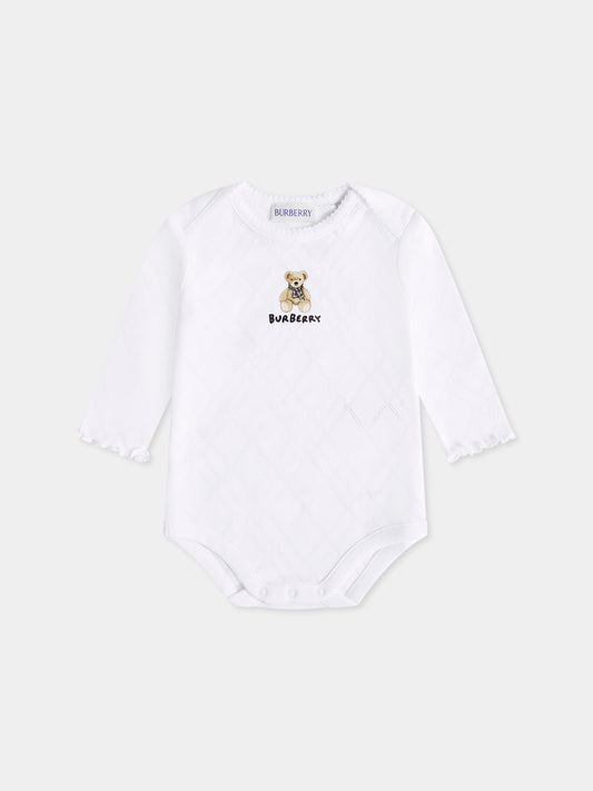 Body bianco per neonati con orsetto,Burberry Kids,8109941 A1464