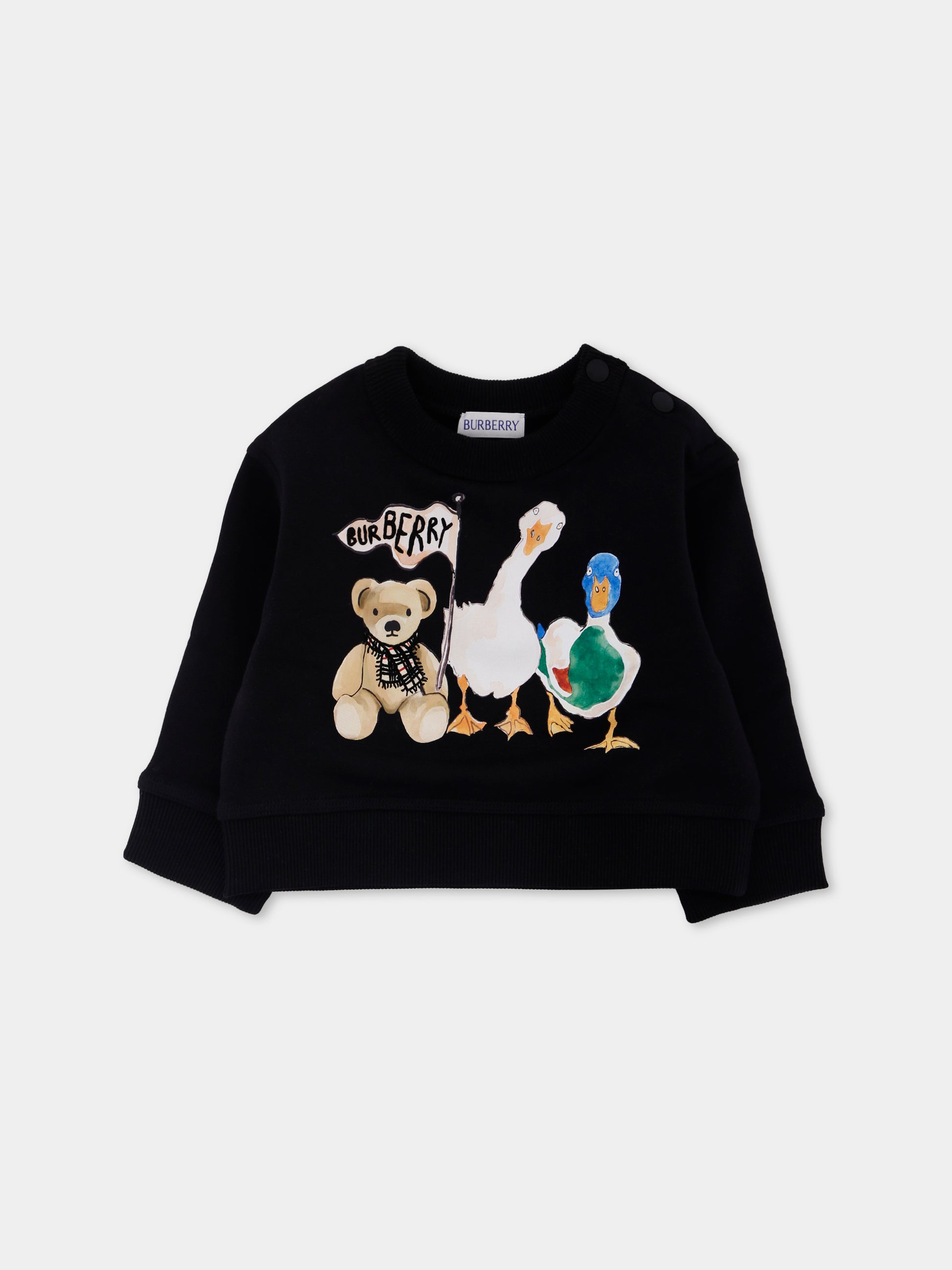Felpa nera per neonata con orsetto e amici animali,Burberry Kids,8112508 A1189