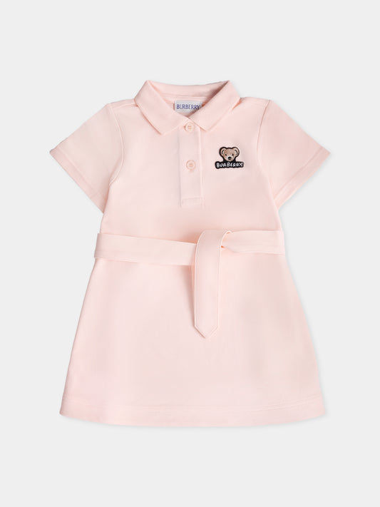 Vestito rosa per neonata con orsetto,Burberry Kids,8112518 A4651