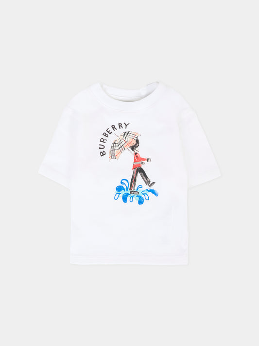 T-shirt bianca per neonati con logo e soldatino,Burberry Kids,8112573 A1464