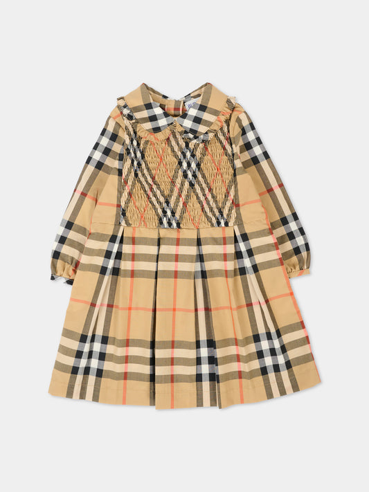 Vestito beige per neonata con check vintage,Burberry Kids,8112625 B9368