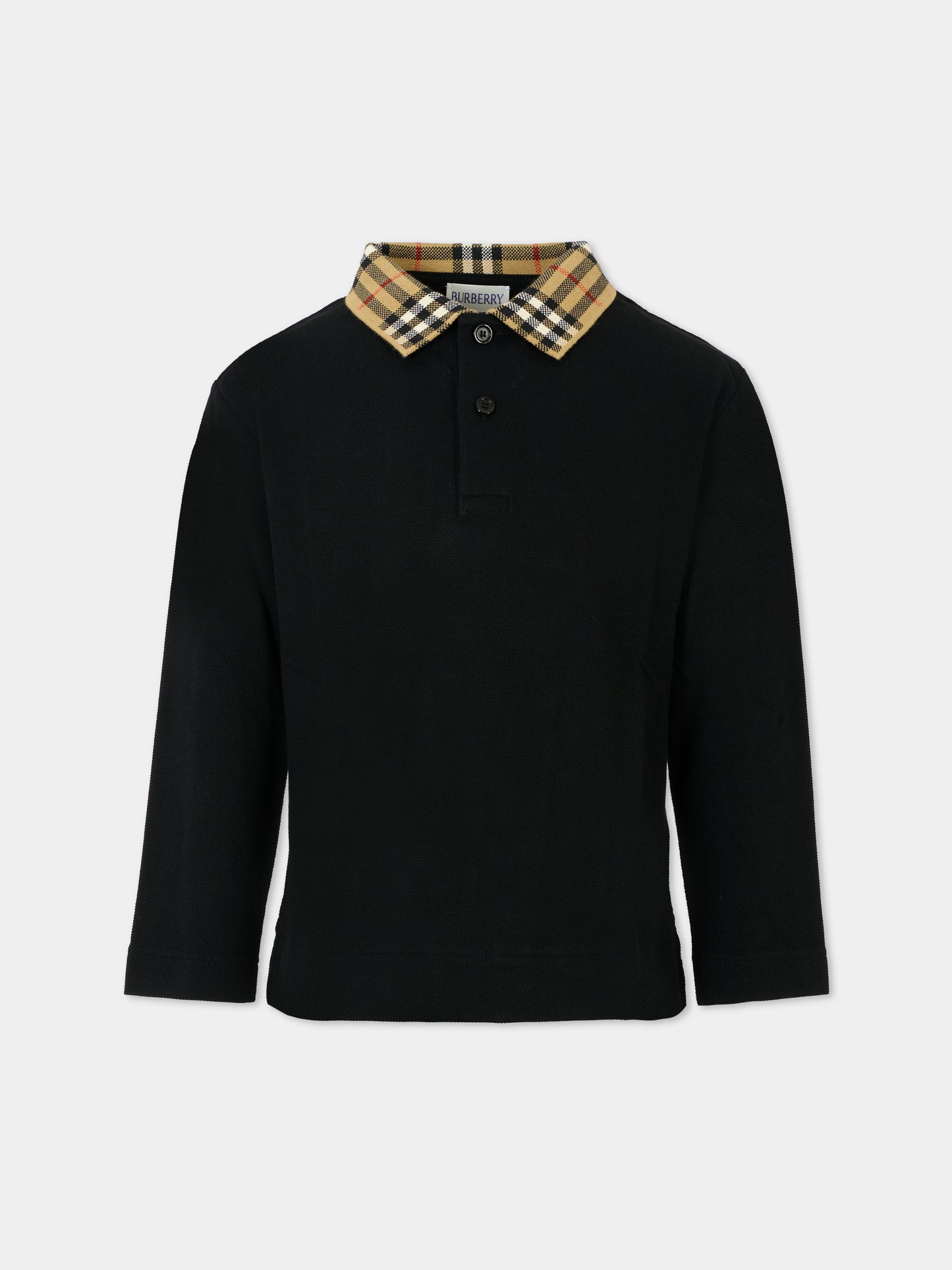 Polo nera per bambino con check vintage,Burberry Kids,8113279 A1189