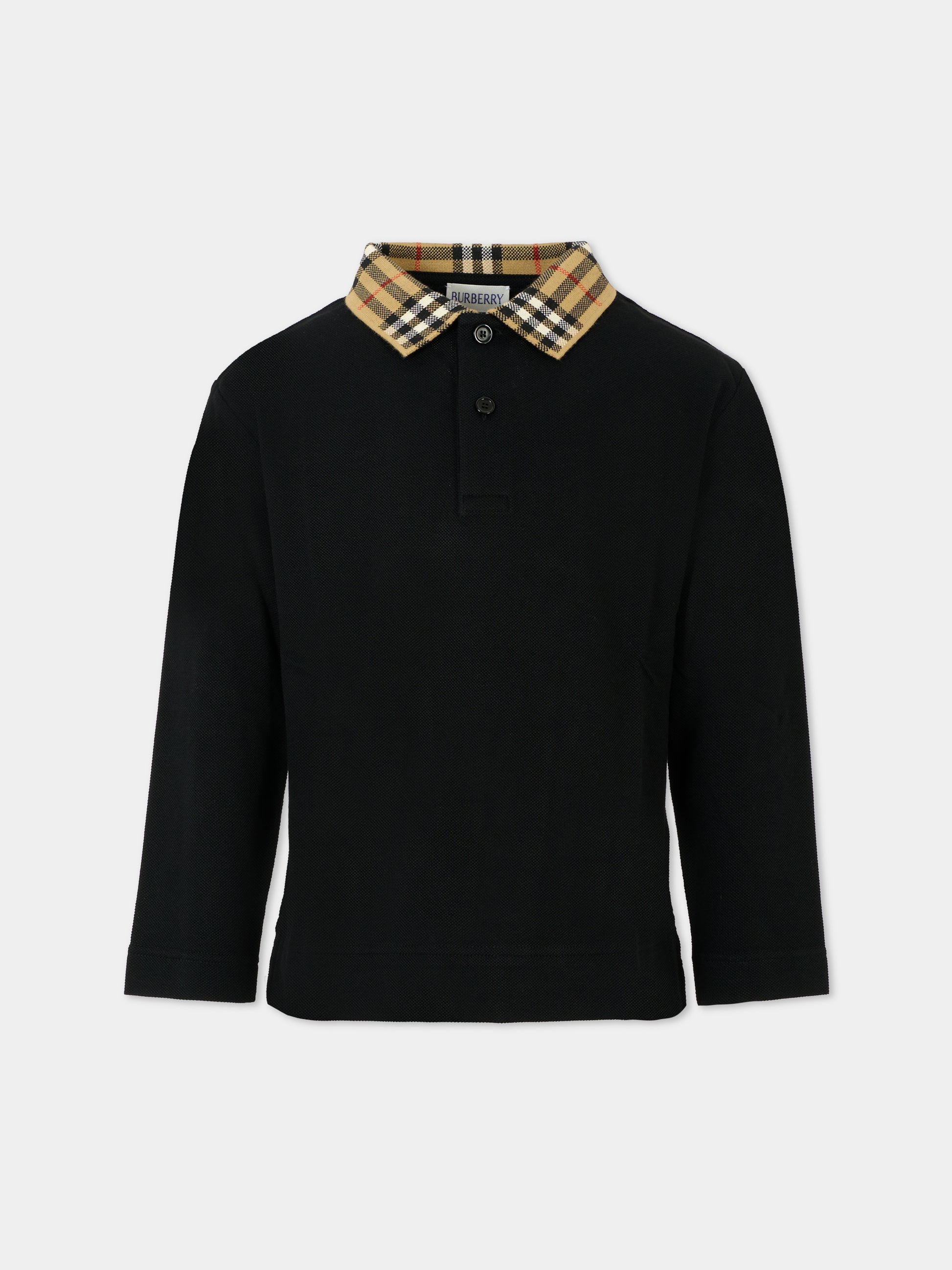 Polo nera per bambino con check vintage,Burberry Kids,8113279 A1189