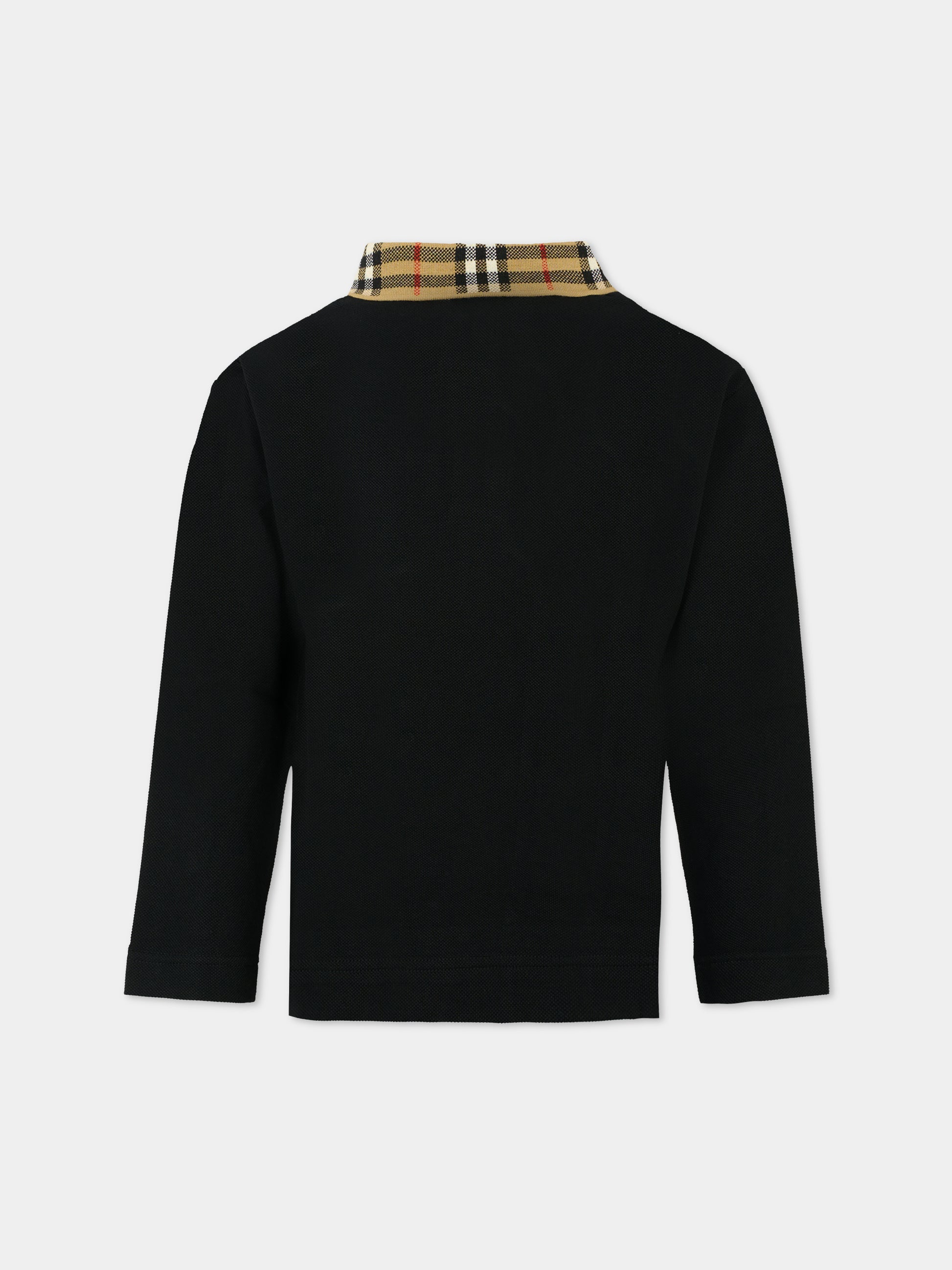 Polo nera per bambino con check vintage,Burberry Kids,8113279 A1189