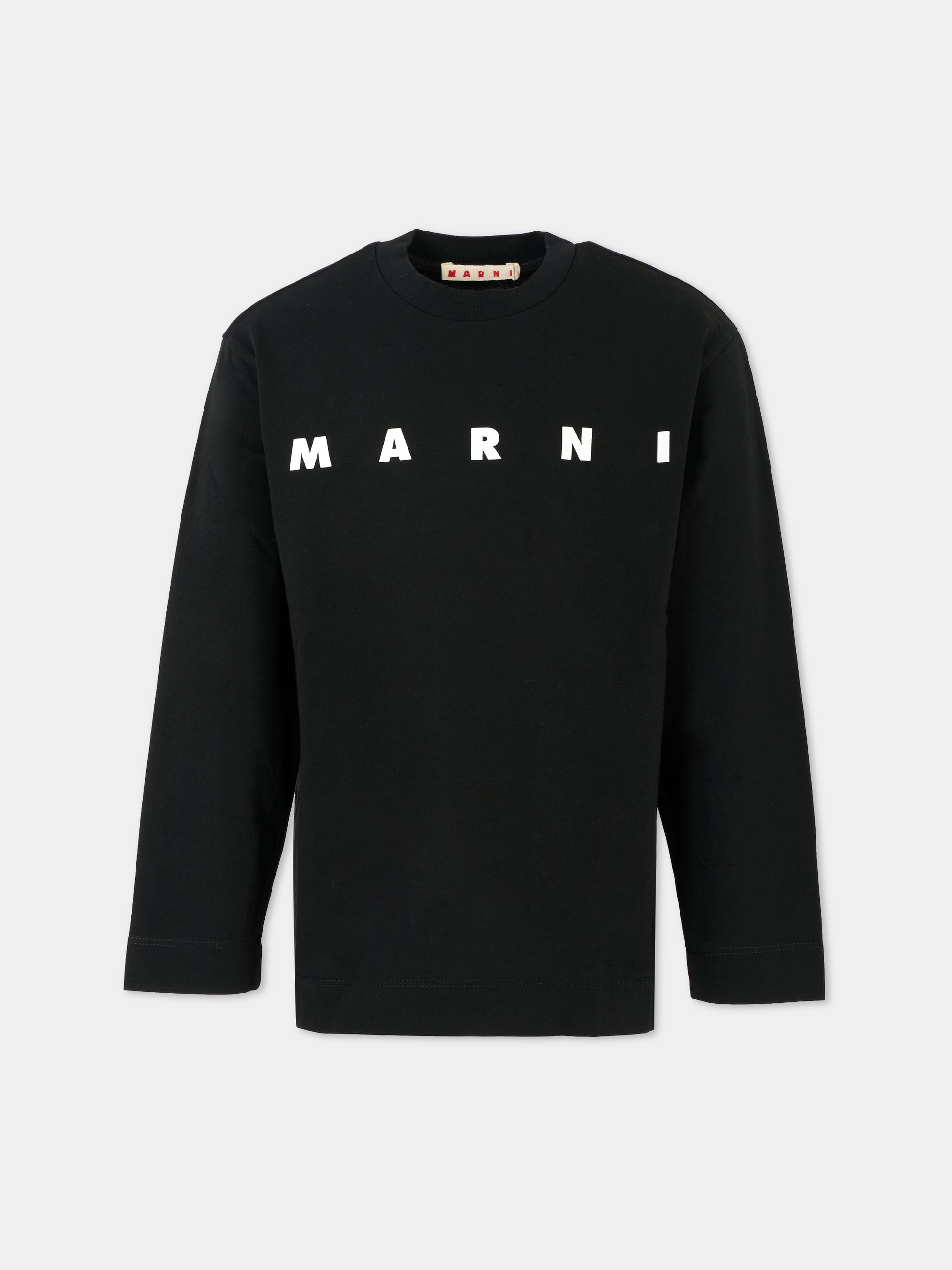 T-shirt nera per bambini con logo bianco,Marni Kids,M01603 M00RF 0M900