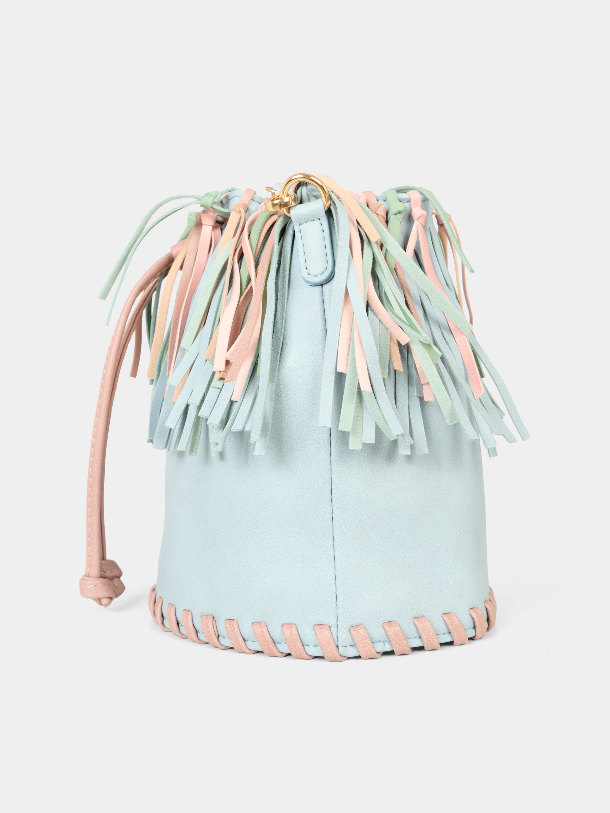 Borsa celeste per bambina con frange,Stella Mccartney Kids,TX0C58 Z3244 923