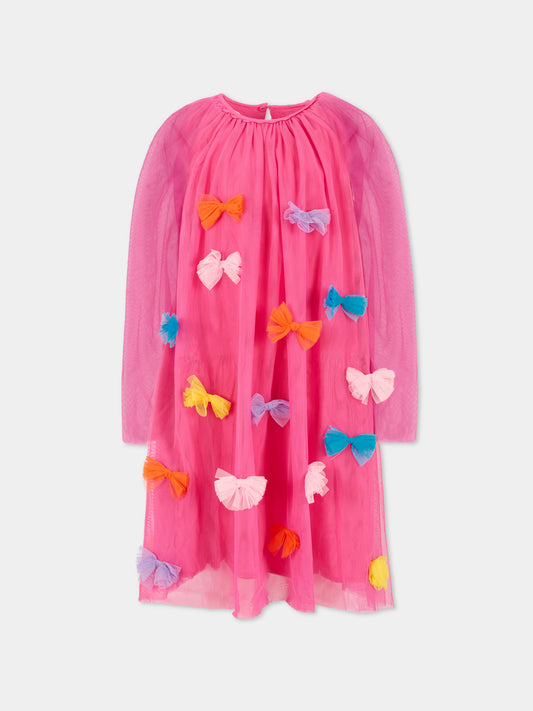 Vestito fucsia per bambina con fiocchi all over,Stella Mccartney Kids,TX1C50 Z1119 543