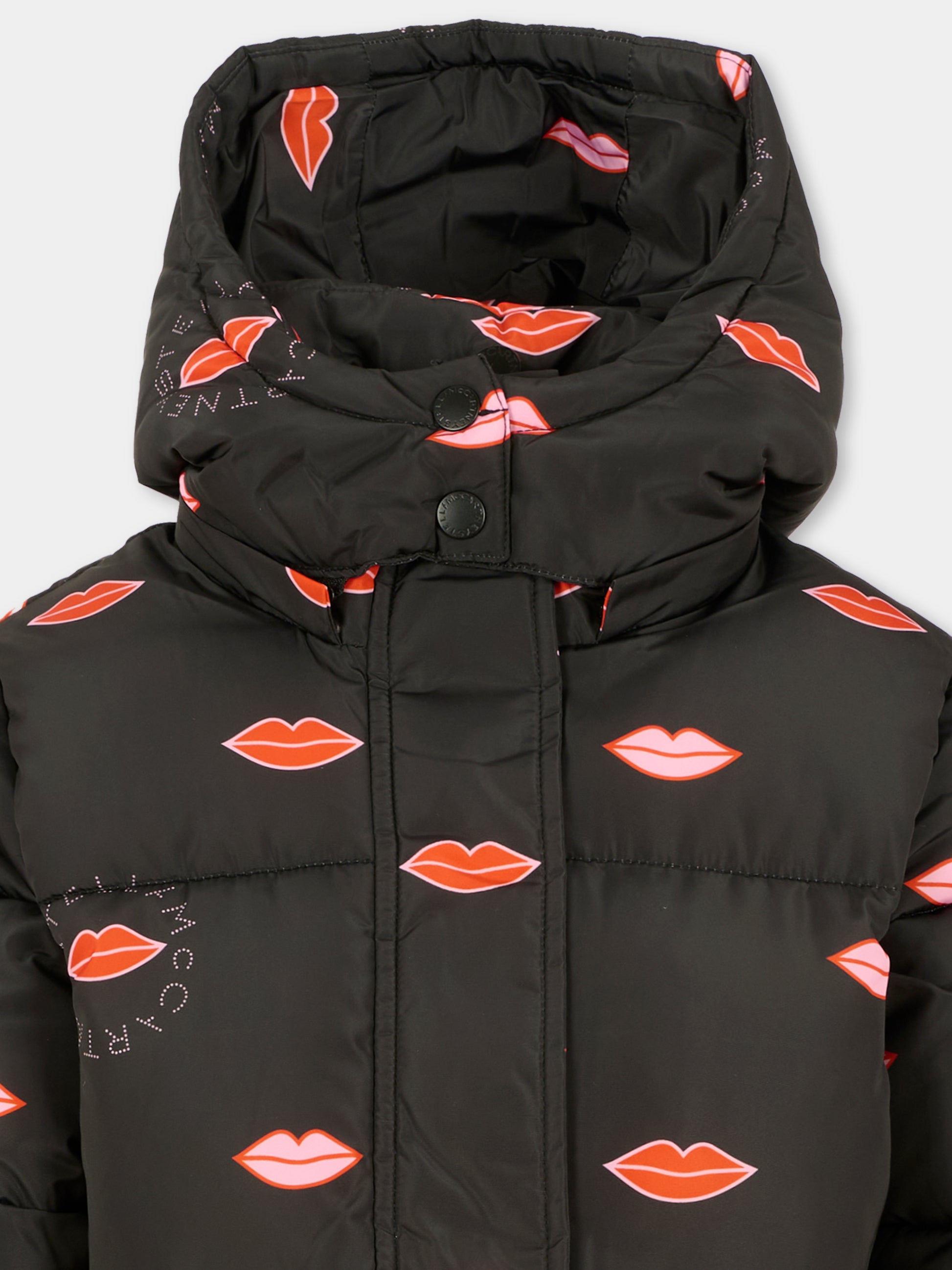 Piumino nero per bambina con bocca all over,Stella Mccartney Kids,TX2B87 Z3047 930MC