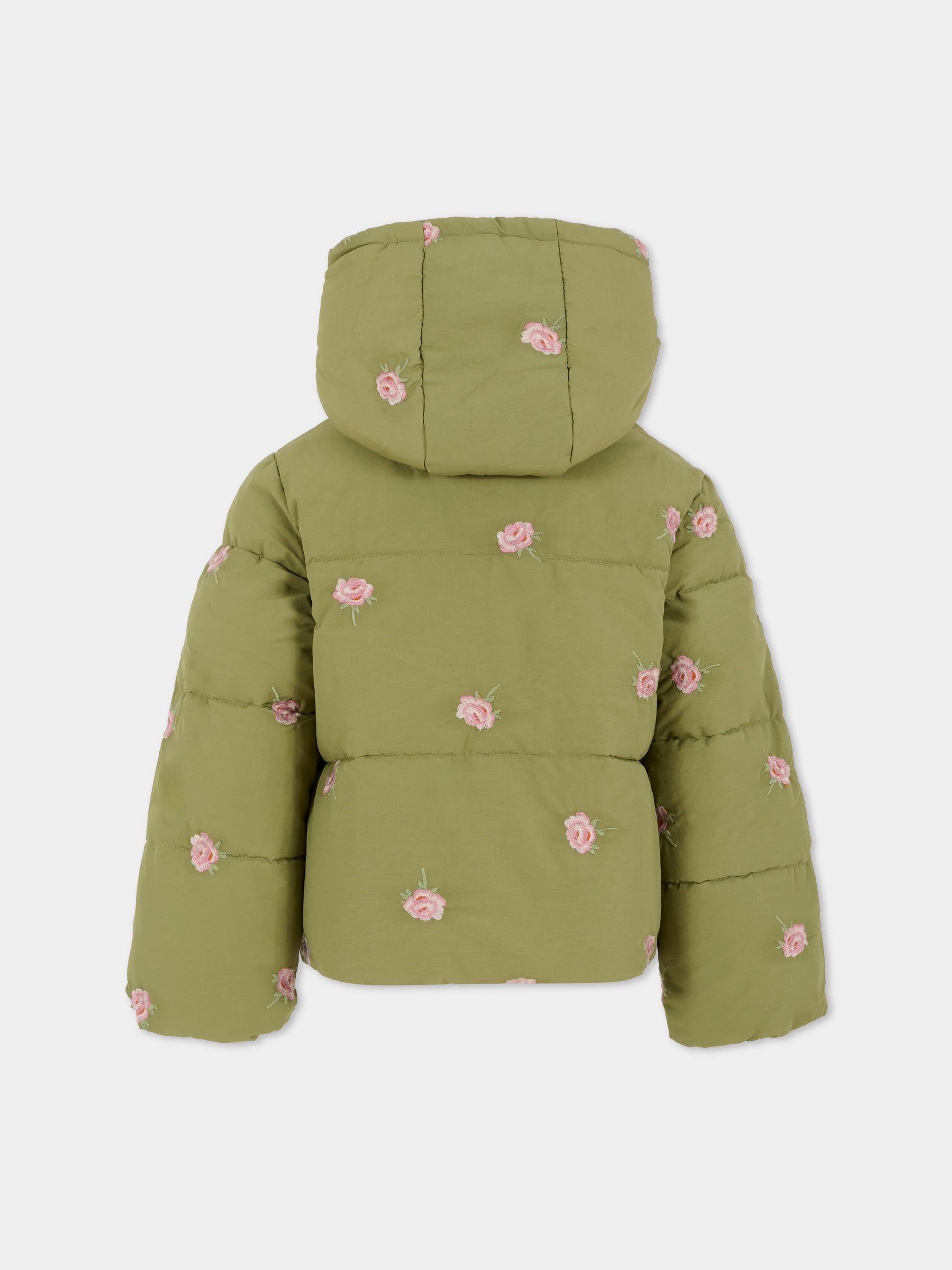 Piumino verde per bambina con fiori ricamati,Stella Mccartney Kids,TX2C77 Z3056 727EM