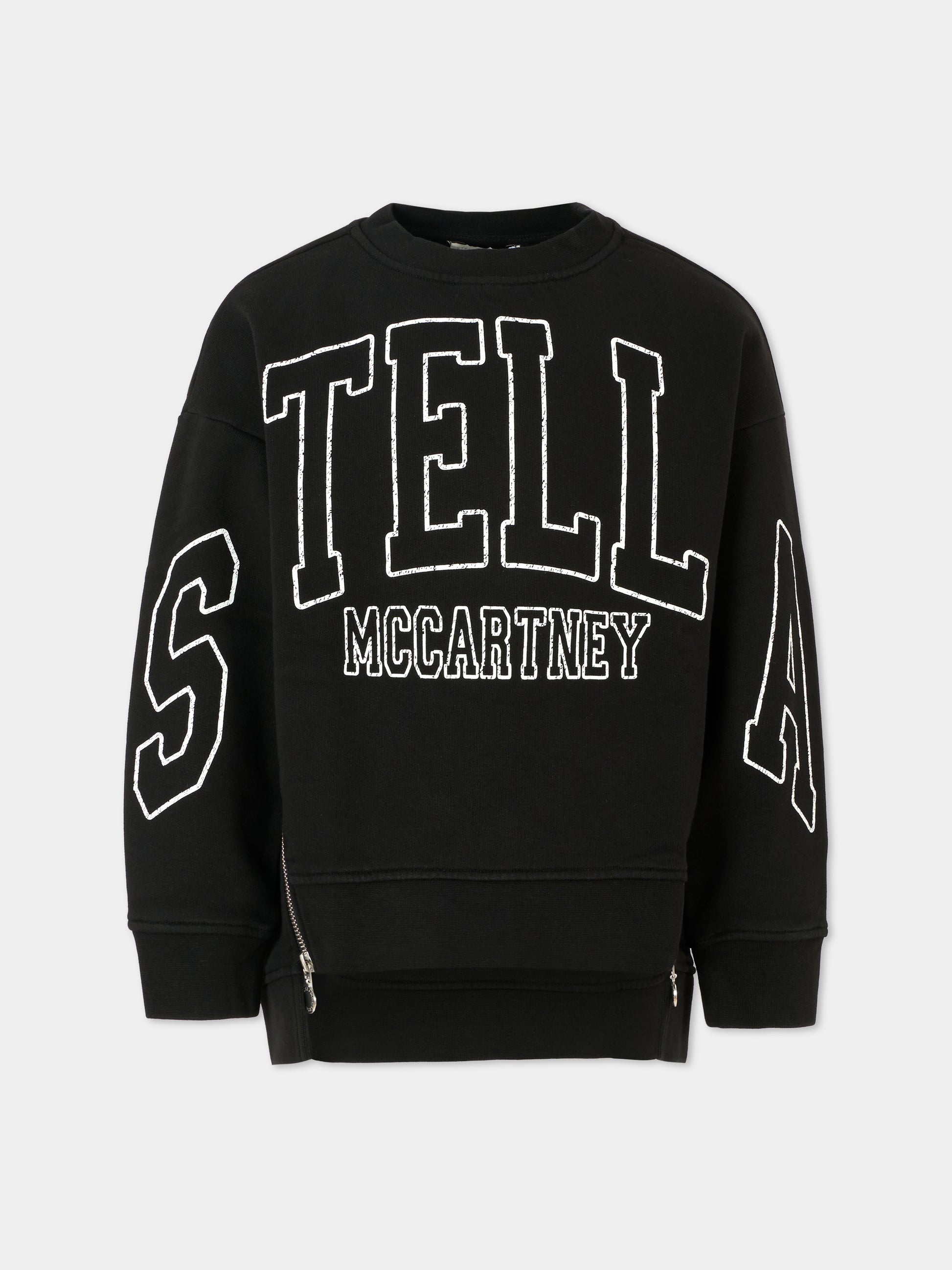 Felpa nera per bambina con logo bianco,Stella Mccartney Kids,TX4C10 Z0453 961